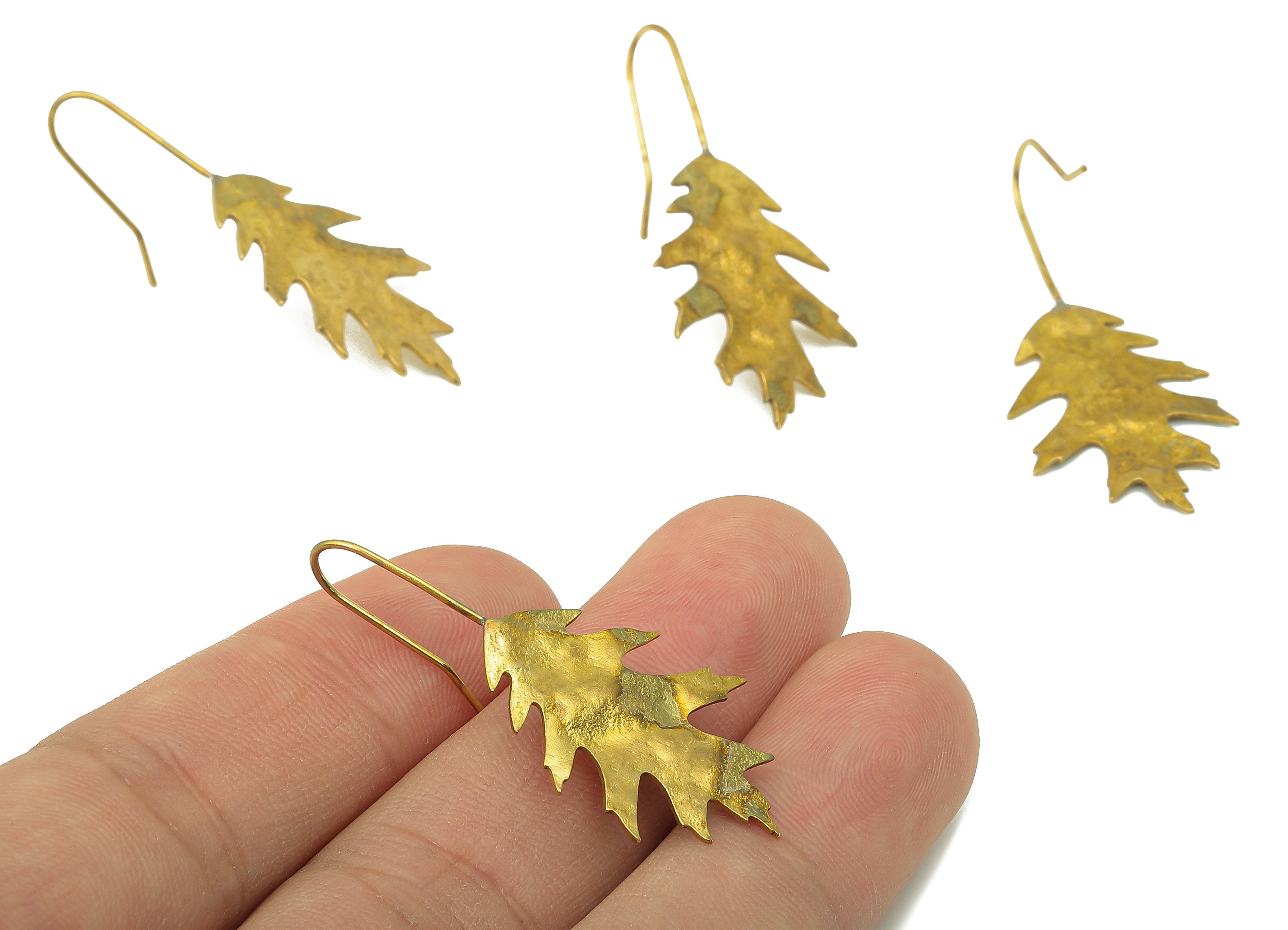 Raw Brass Pin Oak Ear Wires Earring - Brass Leaf Hook Earring -Textured Earring Hooks- Botanical Earring- 40.72x 18.23x 0.96mm - PP8249 - DOMEDBAZAAR