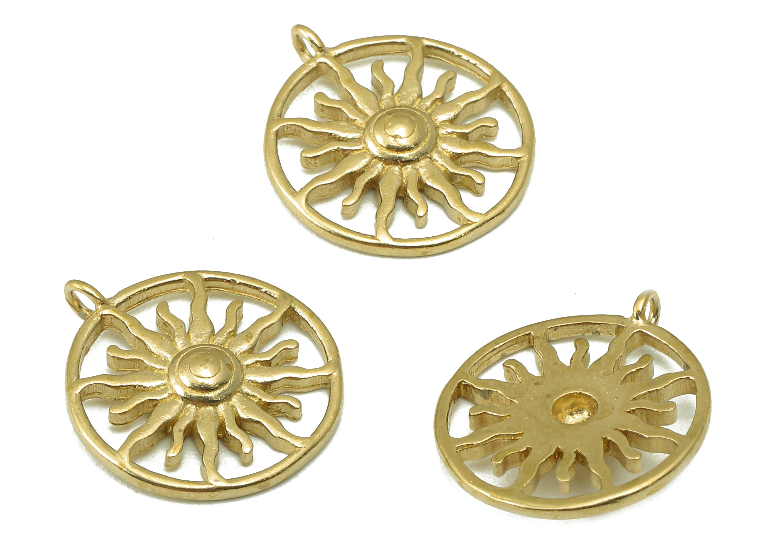 Raw Brass Round Hollow Out Earring-Raw Brass Branch Pendant-Hollow Out Pattern-Round Jewelry Making Supplies-15.32 x 13.41 x 2.24mm - PP8364 - DOMEDBAZAAR