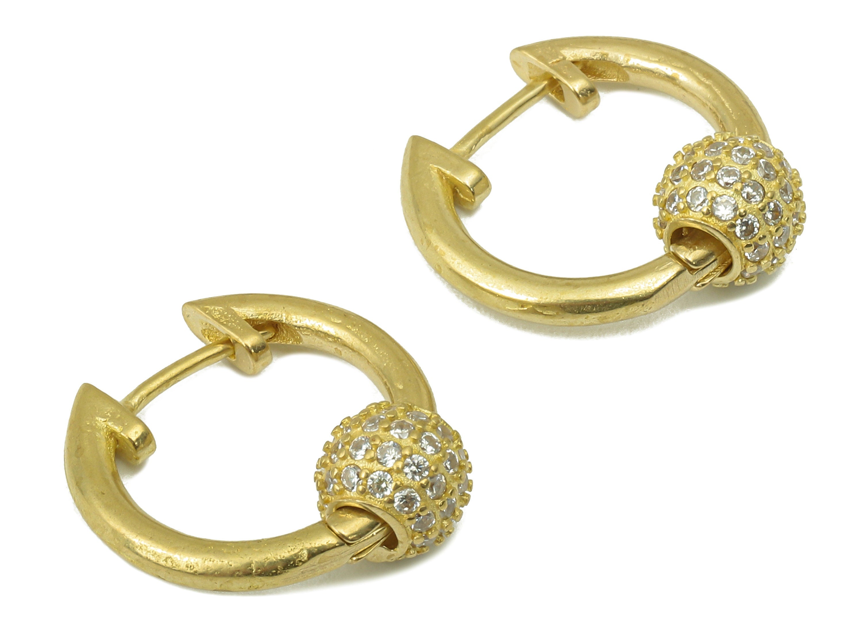 Raw Brass Ball Circle Hoop Earring Clasp - Huggie Hoop Earring -Zirconia Clasp Hoop Earring-Jewelry Making -17.98x 15.92x 2.21mm- PP8258 - DOMEDBAZAAR