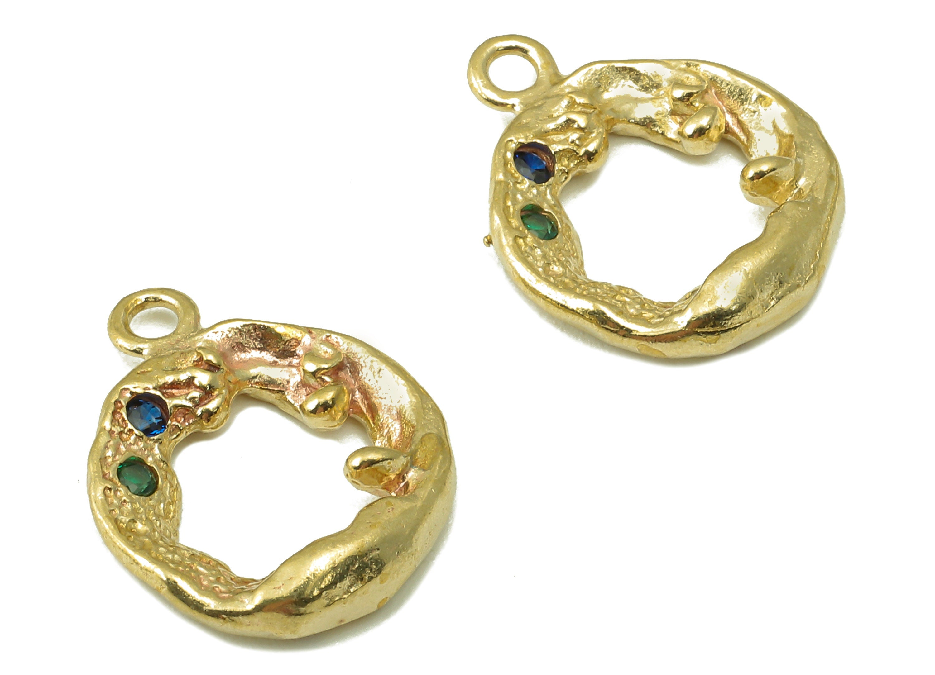 Raw Brass Round Gemstone Earring Charms-Raw Brass Circle Zircon Pendant-Earring Connector-Jewelry Making Supplies-17.69x14.34x2.75mm-PP8371 - DOMEDBAZAAR