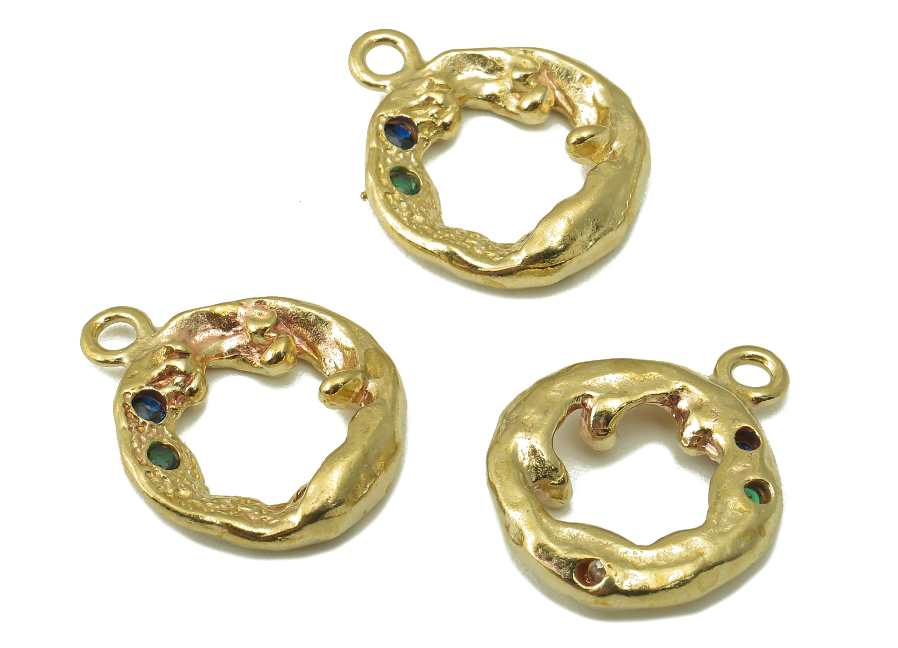 Raw Brass Round Gemstone Earring Charms-Raw Brass Circle Zircon Pendant-Earring Connector-Jewelry Making Supplies-17.69x14.34x2.75mm-PP8371 - DOMEDBAZAAR