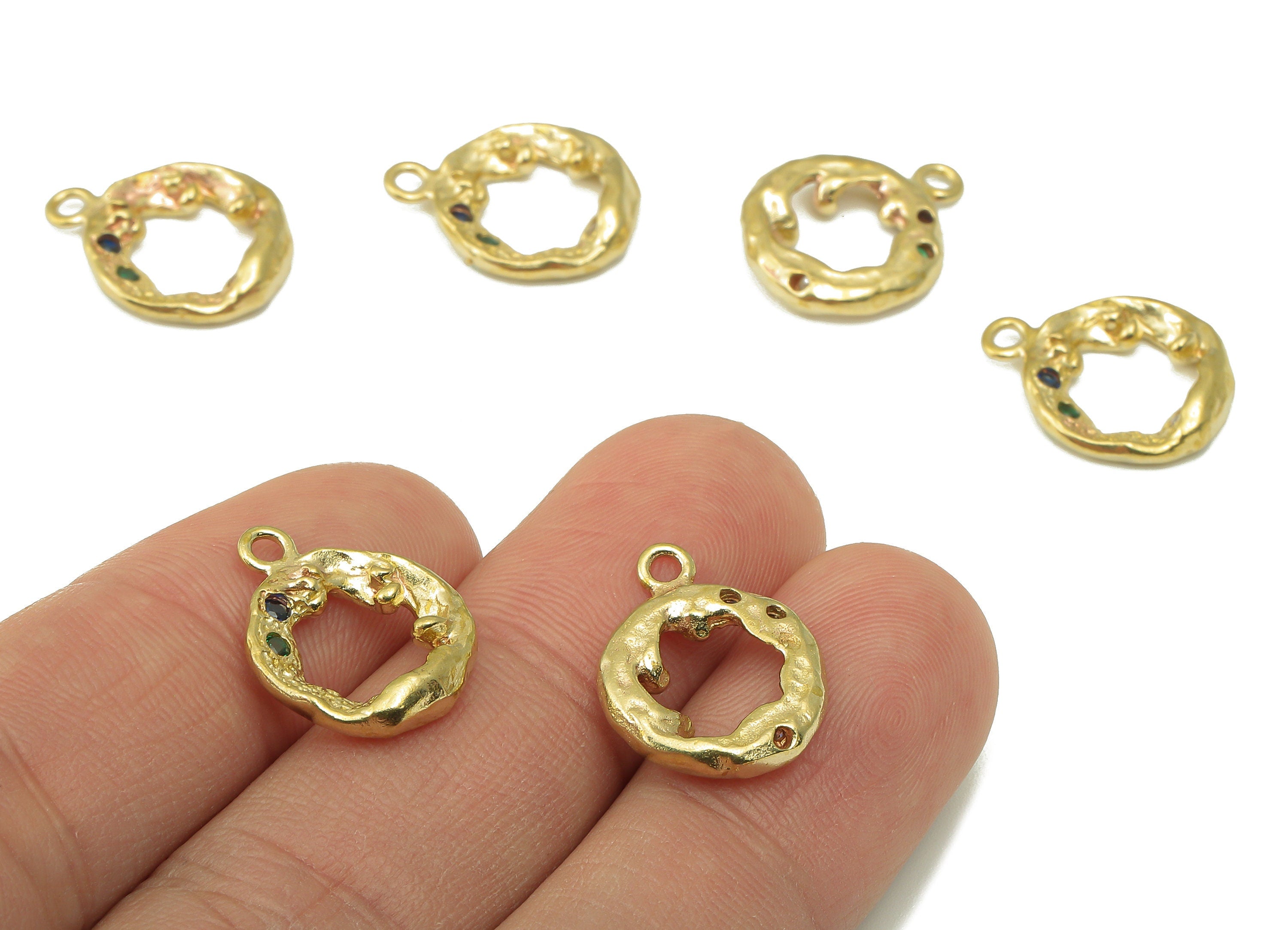 Raw Brass Round Gemstone Earring Charms-Raw Brass Circle Zircon Pendant-Earring Connector-Jewelry Making Supplies-17.69x14.34x2.75mm-PP8371 - DOMEDBAZAAR
