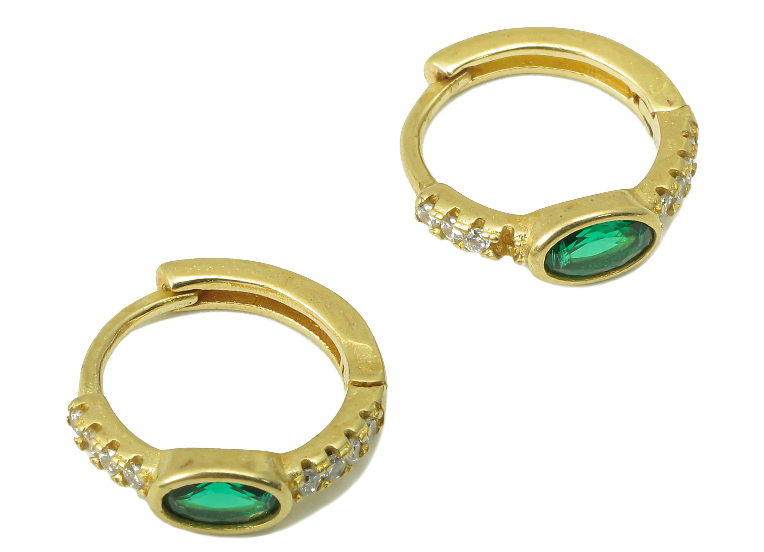 Raw Brass Green Ring Hoop Earring Clasp - Huggie Hoop Earring -Zirconia Marquies Clasp Earring-Jewelry Making -13.88x 13.17x 1.63mm- PP8262 - DOMEDBAZAAR