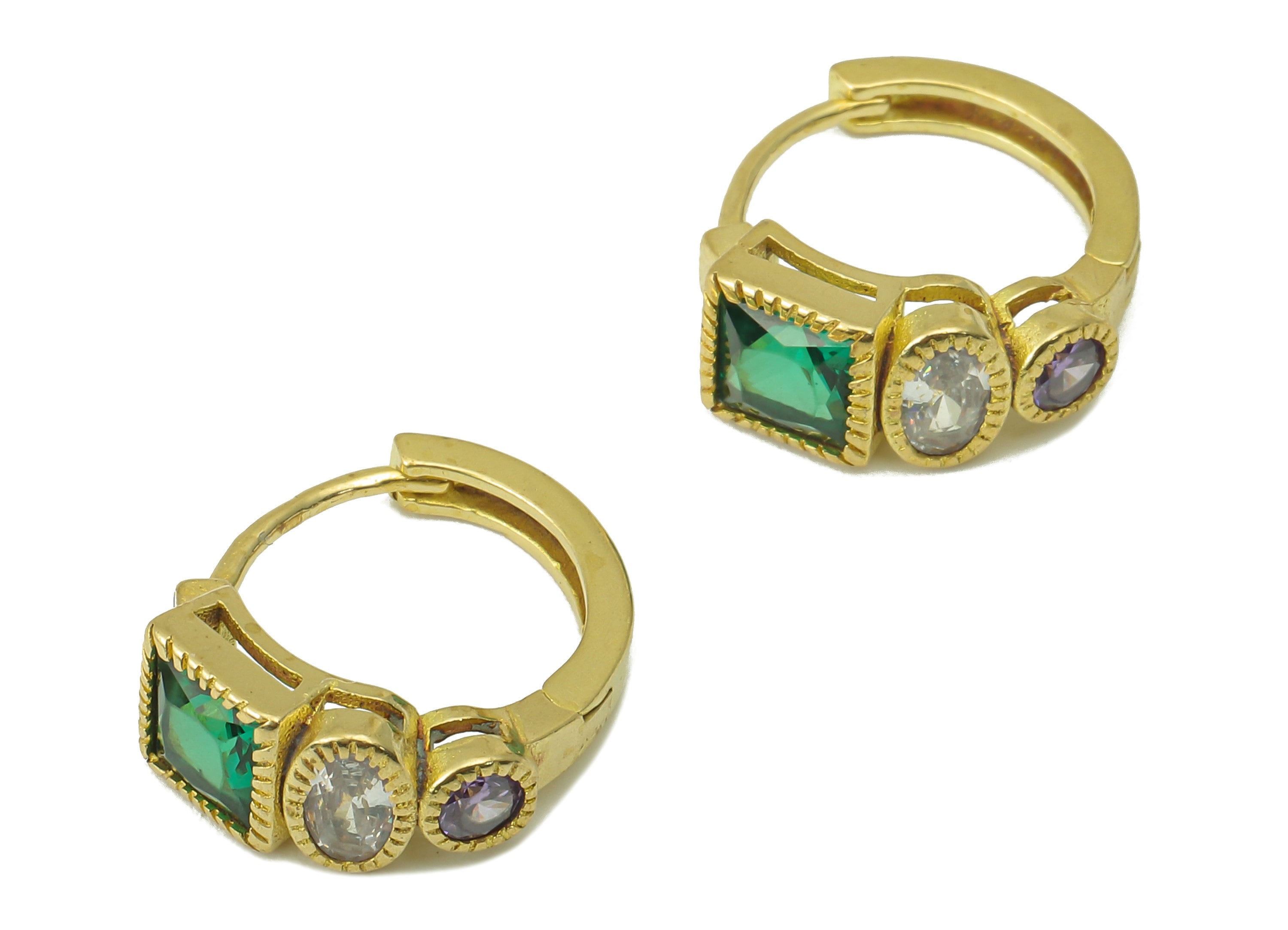 Rasw Brass Green Princess Clasp Hoop Earring - Marquies Clasp Hoop Earring - Zirconia Clasp Hoop Earring-16.12x 14.24x 2.89mm- PP8264 - DOMEDBAZAAR