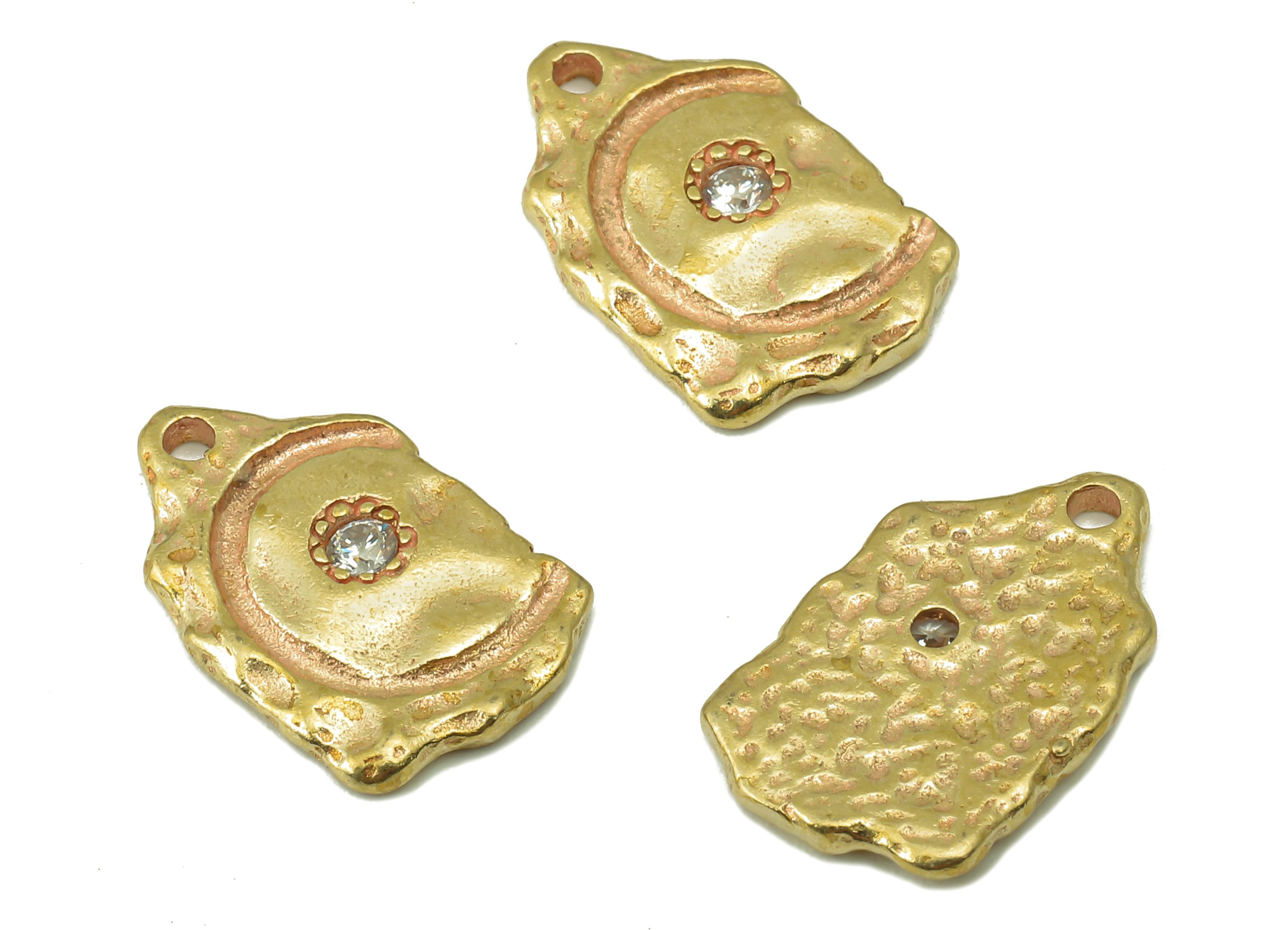 Raw Brass Textured Charms-Raw Brass Textured Earring And Zircon Pendant-Brass Textured Necklace-Jewelry Supplies-16.58x10.33x1.44mm- PP8378 - DOMEDBAZAAR
