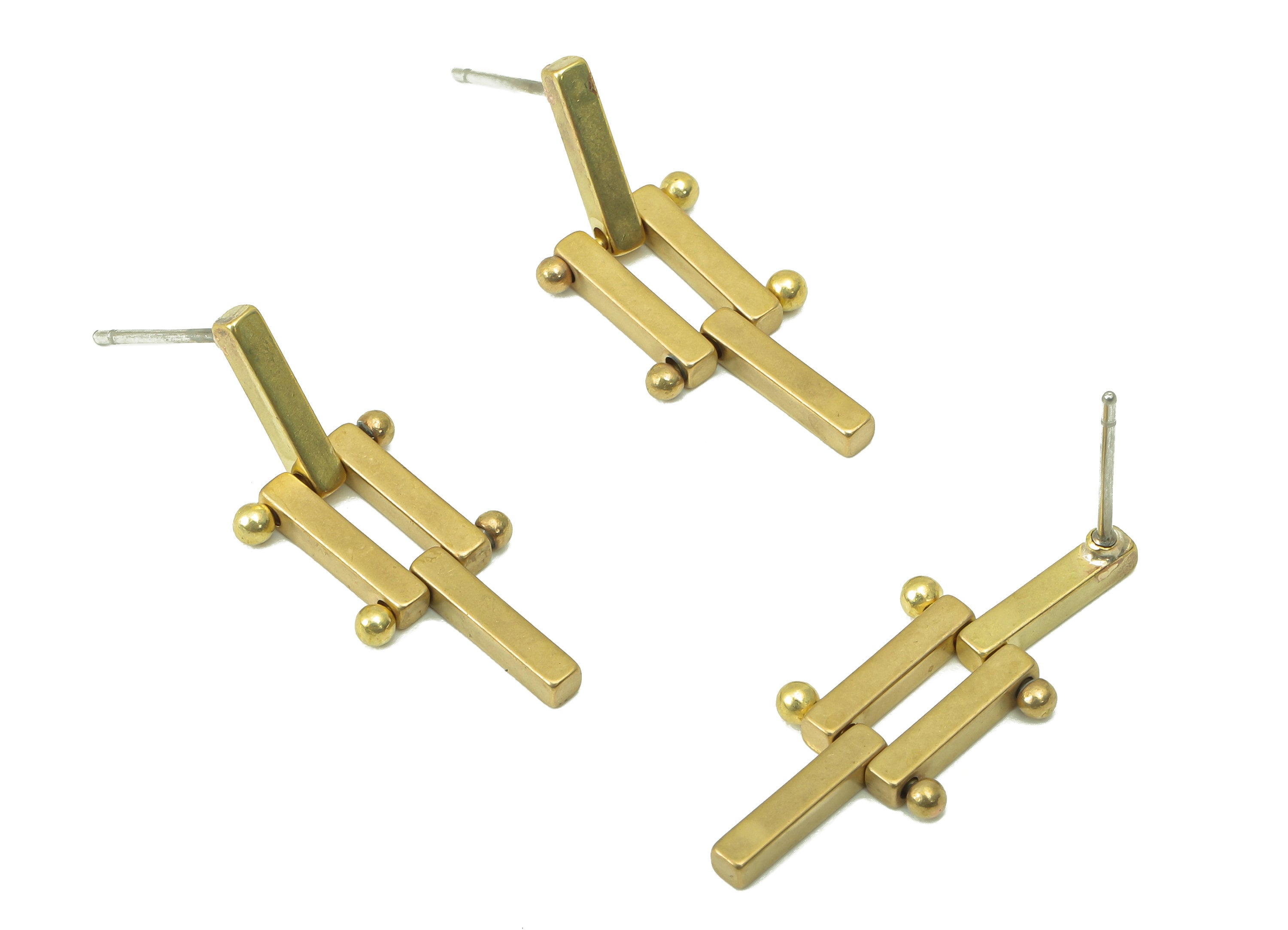 Raw Brass Ladder Stud Earring - Brass Rectangle Earring Stud and Hanging Ladder Earring Post -Jewelry Making -26.39x 10.78x 1.93mm- PP8270 - DOMEDBAZAAR