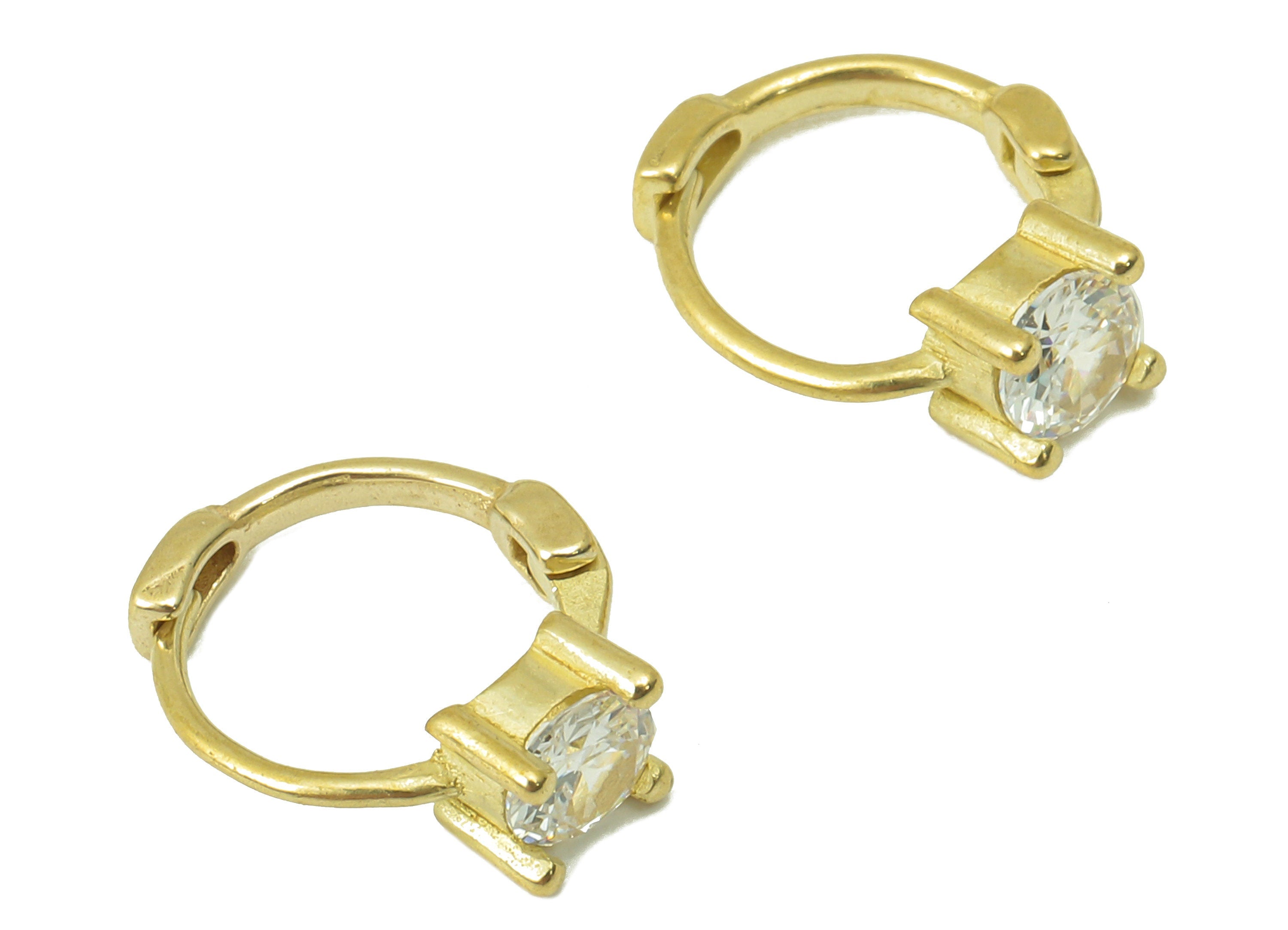 Raw Brass Ring Hoop Earring Clasp - Huggie Hoop Earring -Zirconia Solitaire Clasp Hoop Earring-Jewelry Making -12.35x 9.69x 1.08mm- PP8271 - DOMEDBAZAAR