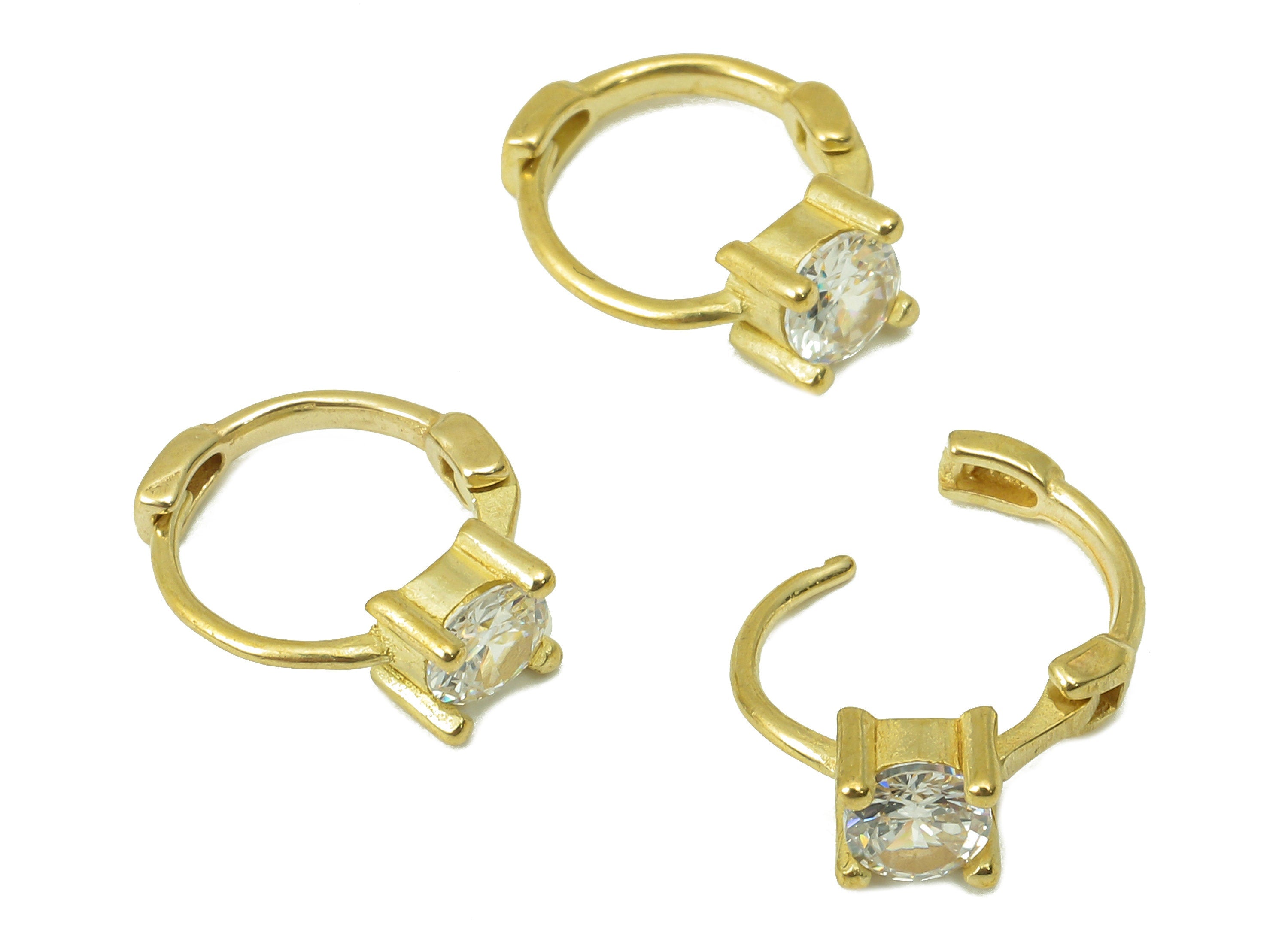 Raw Brass Ring Hoop Earring Clasp - Huggie Hoop Earring -Zirconia Solitaire Clasp Hoop Earring-Jewelry Making -12.35x 9.69x 1.08mm- PP8271 - DOMEDBAZAAR