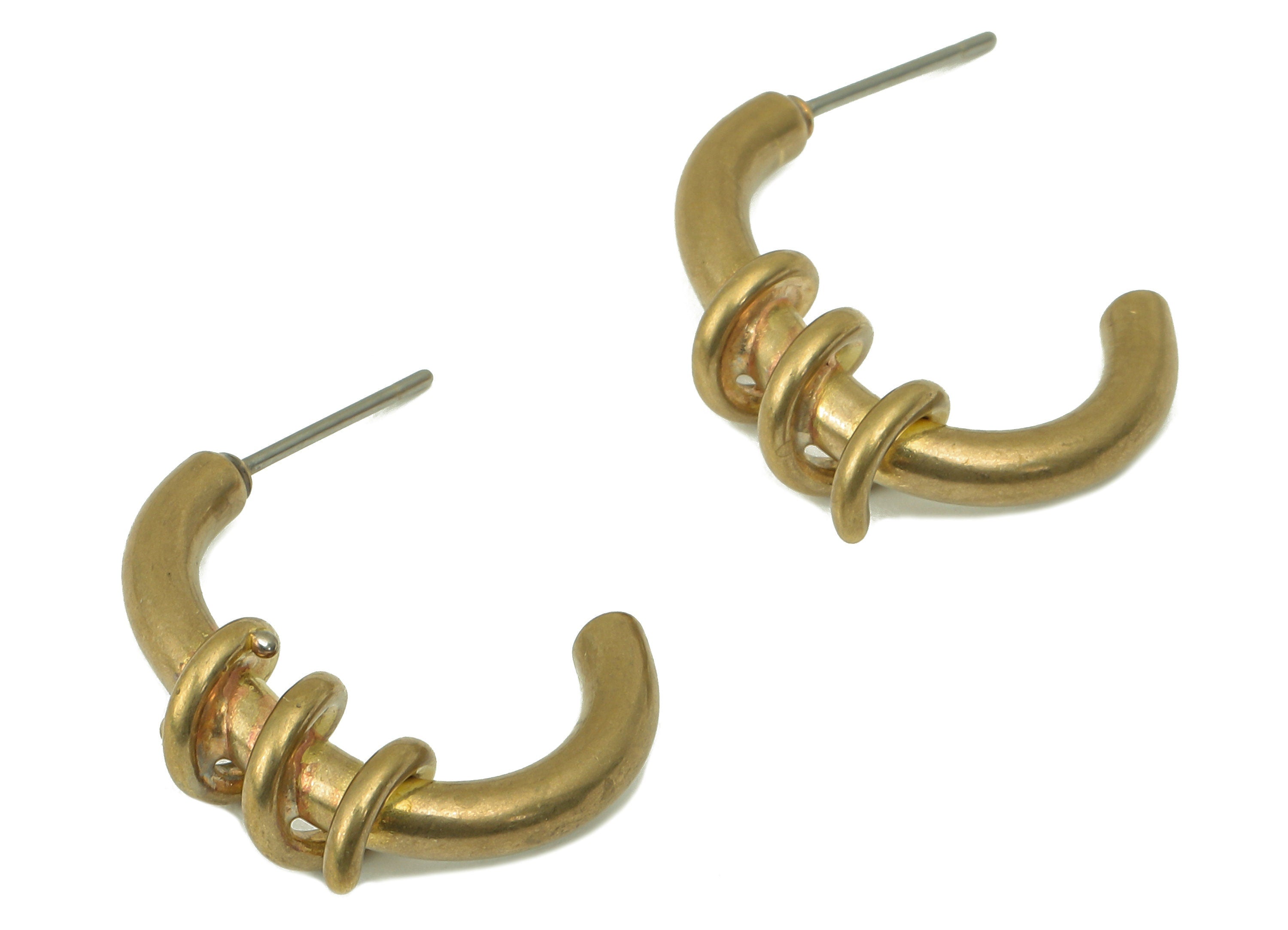 Raw Brass Winding C Hoop Stud Earring - Brass Spiral Wire Earring - Open Hoop Earring Post - Jewelry Making -22.57x 23.9x 2.92mm- PP8272 - DOMEDBAZAAR