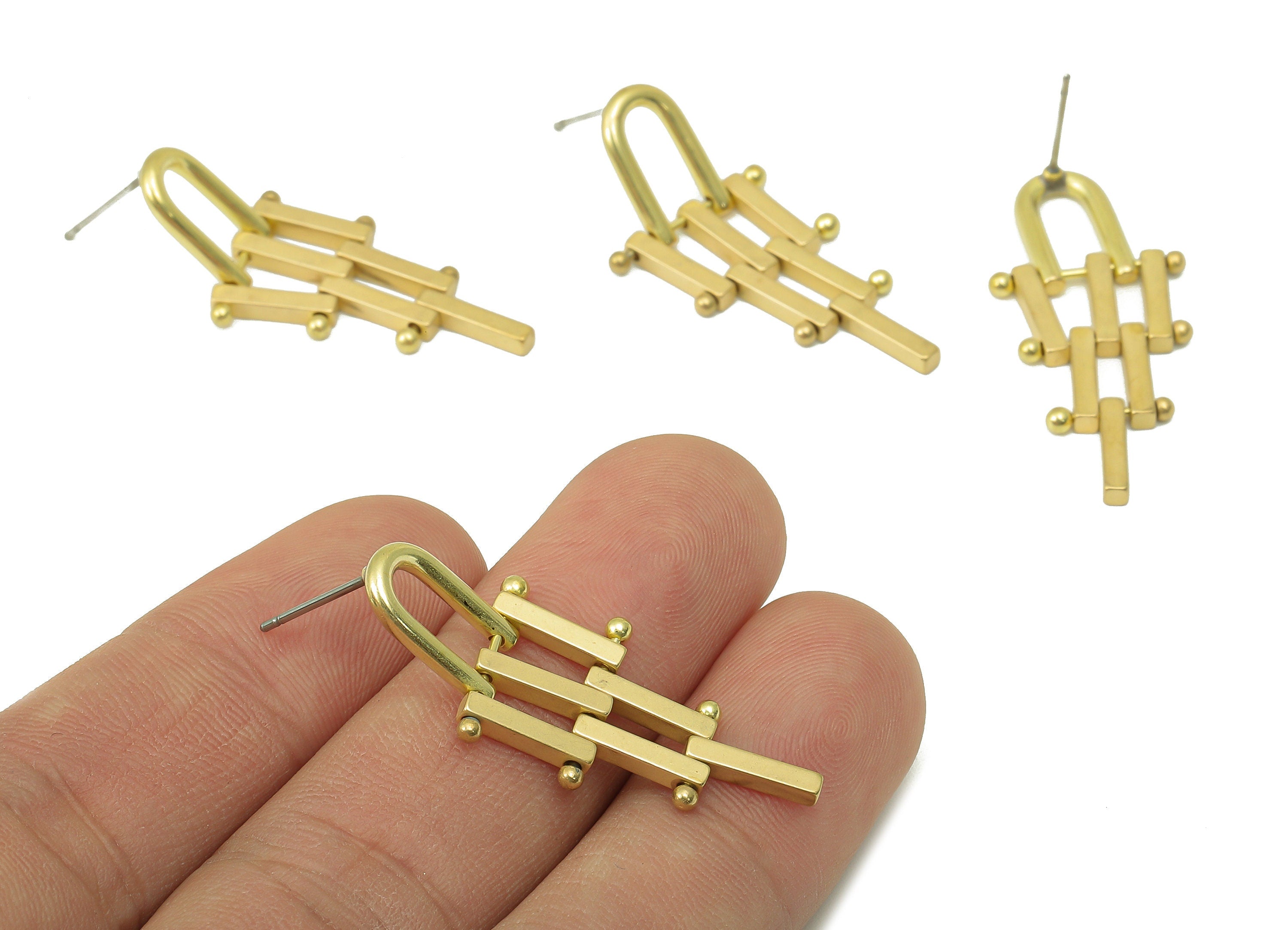 Raw Brass Ladder Stud Earring - Brass Rectangle Earring Stud and Hanging Ladder Earring Post -Jewelry Making- 37.64x 15.92x 1.85mm- PP8302 - DOMEDBAZAAR