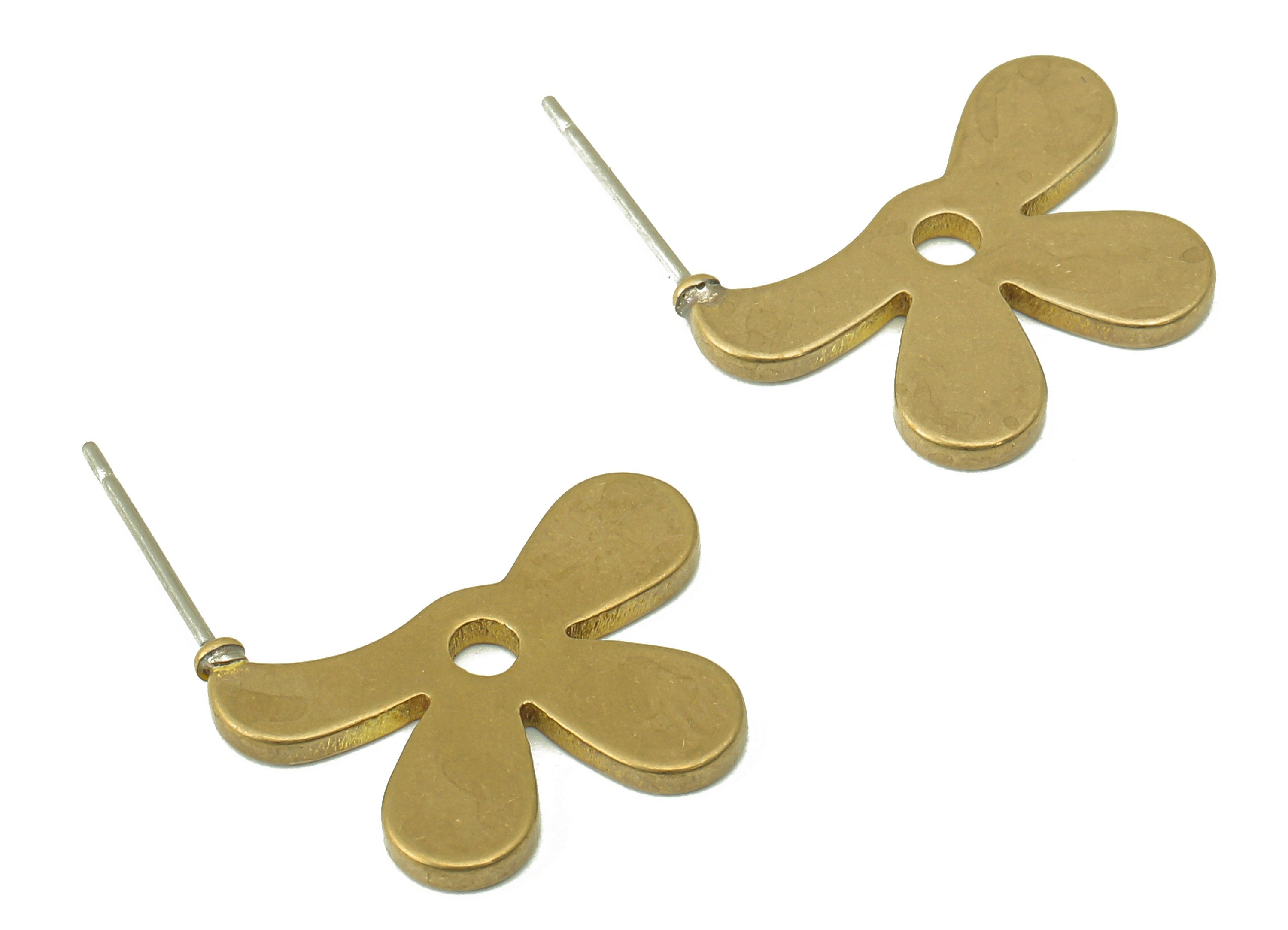 Raw Brass Flower Stud Earring - Brass Flower Earring Post- Brass Earring Post -Jewelry Making- 19.41x 21.42x 1.8mm- PP8323 - DOMEDBAZAAR