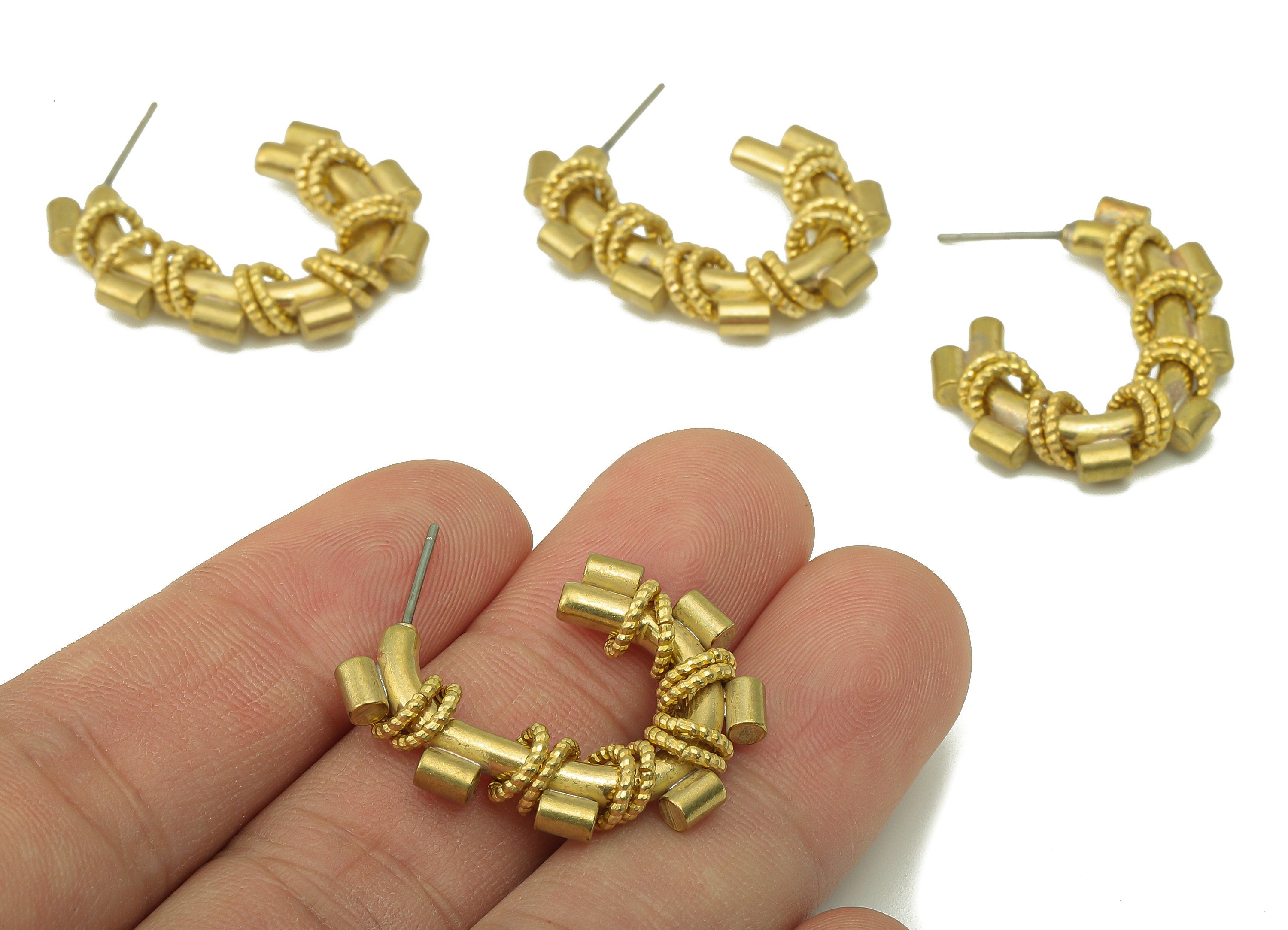 Raw Brass Oval Rectangle Hoop Stud Earring - Brass Cylindrical Earring Stud -Open Chain Hoop Earring Post -31.21x 24.12x 4.92mm- PP8332 - DOMEDBAZAAR