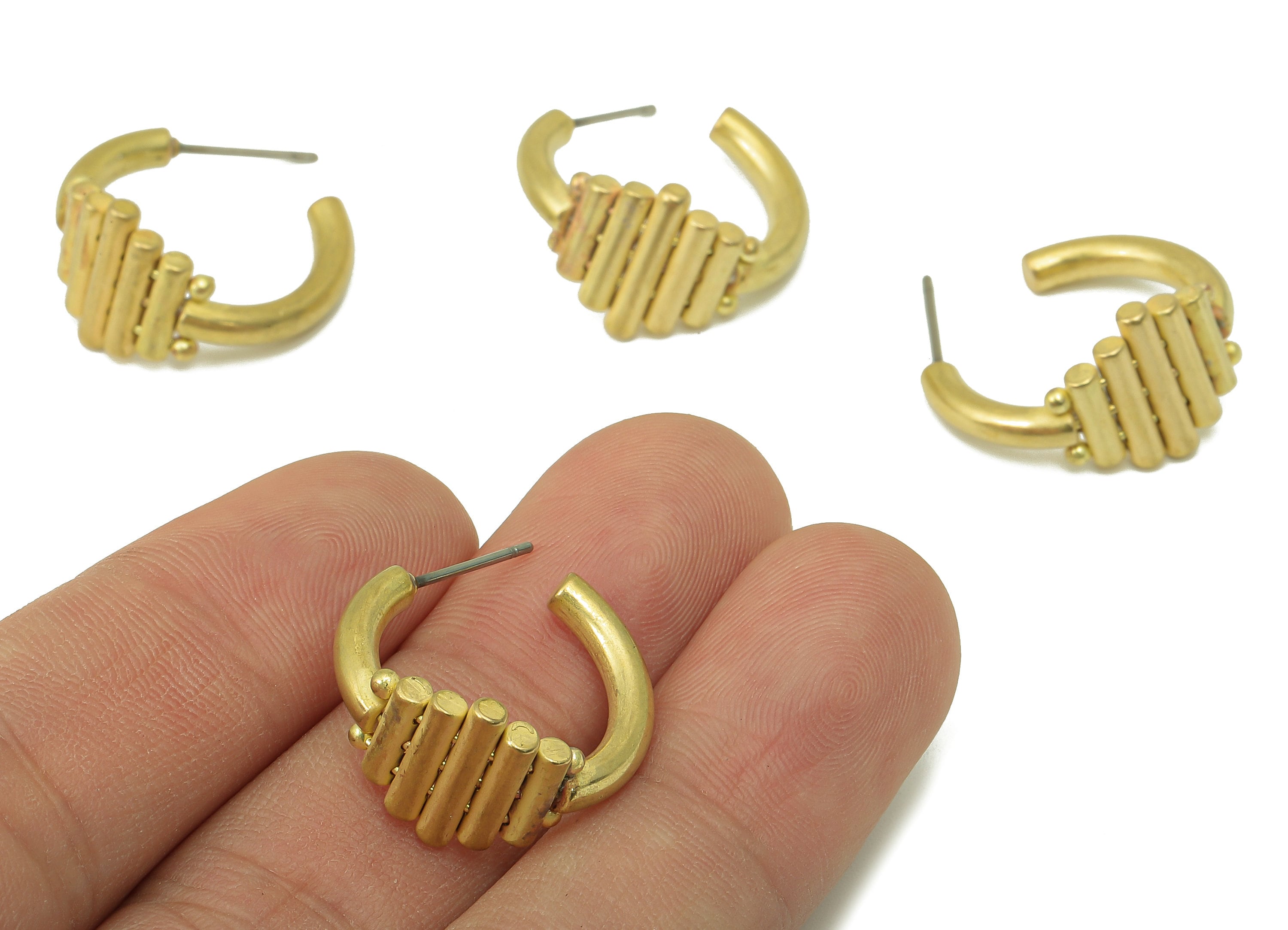 Raw Brass C Hoop Stud Earring - Brass Cylindrical Earring Post - Brass Open Hoop Earring Post -Jewelry Making-21.84x 26.03x 2.44mm- PP8353 - DOMEDBAZAAR