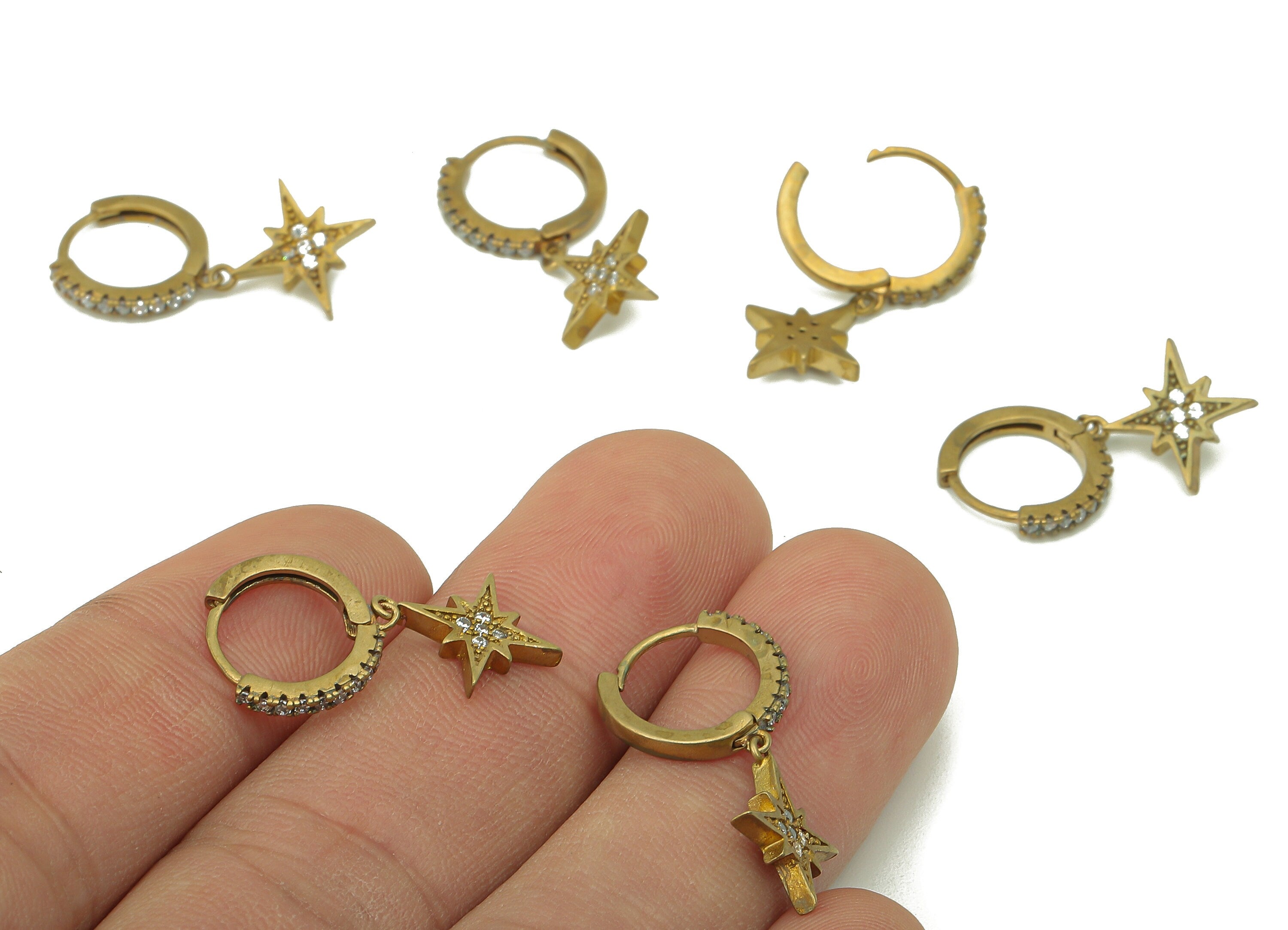 Raw Brass Six Man Star Clasp Earring - Brass Circle Clasp Earring - Zirconia Huggie Hoop -Clasp Hoop-Jewelry Making-25.31x12.41x1.67mmPP8356 - DOMEDBAZAAR
