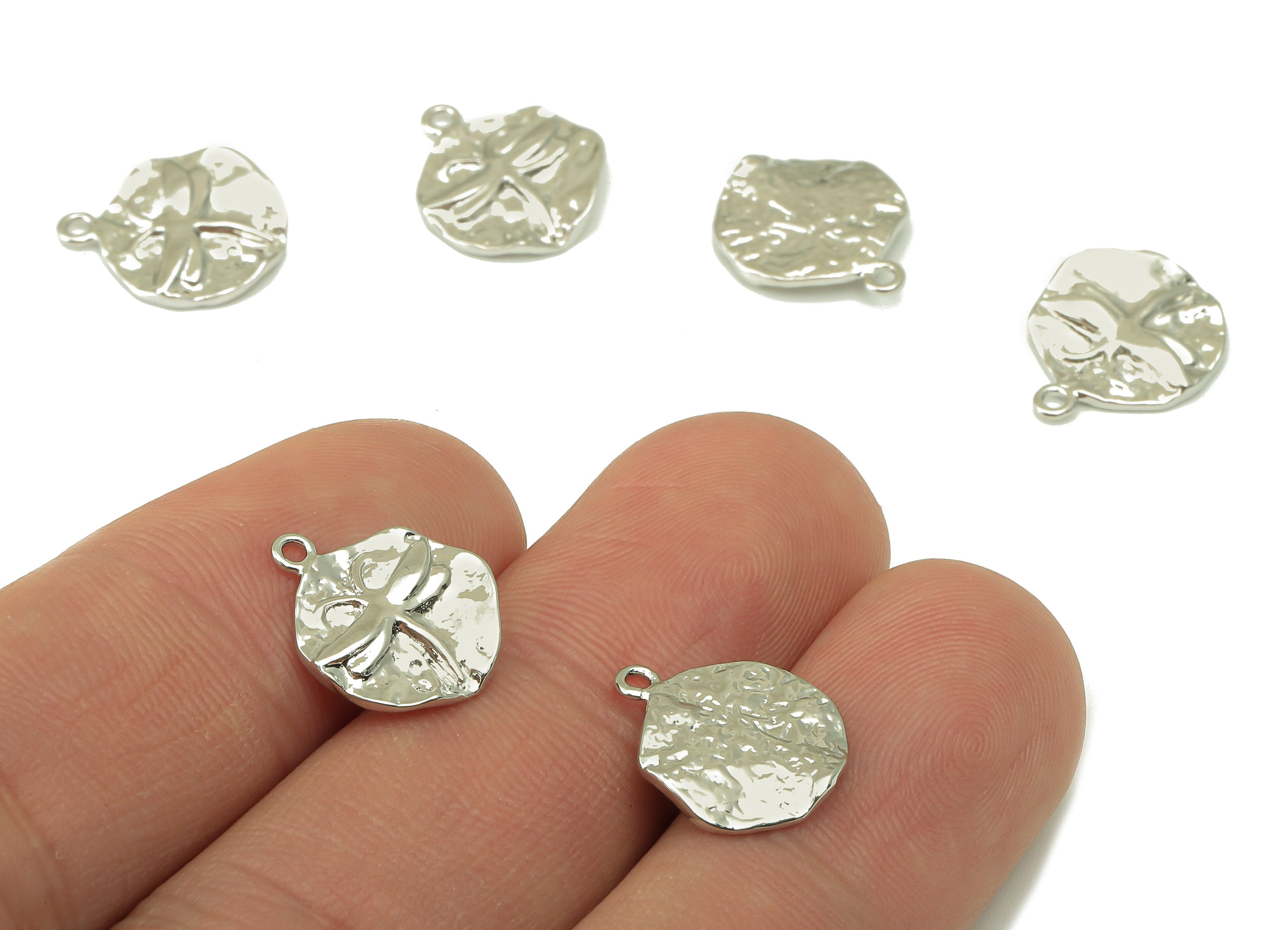 Brass Round Dragonfly Earring-Earring Charm-Silver Hammered Circle Dragonfly Pendant-18k Real White Silver Plated-14.35x11.9x1.75mm-RGP4249S - DOMEDBAZAAR
