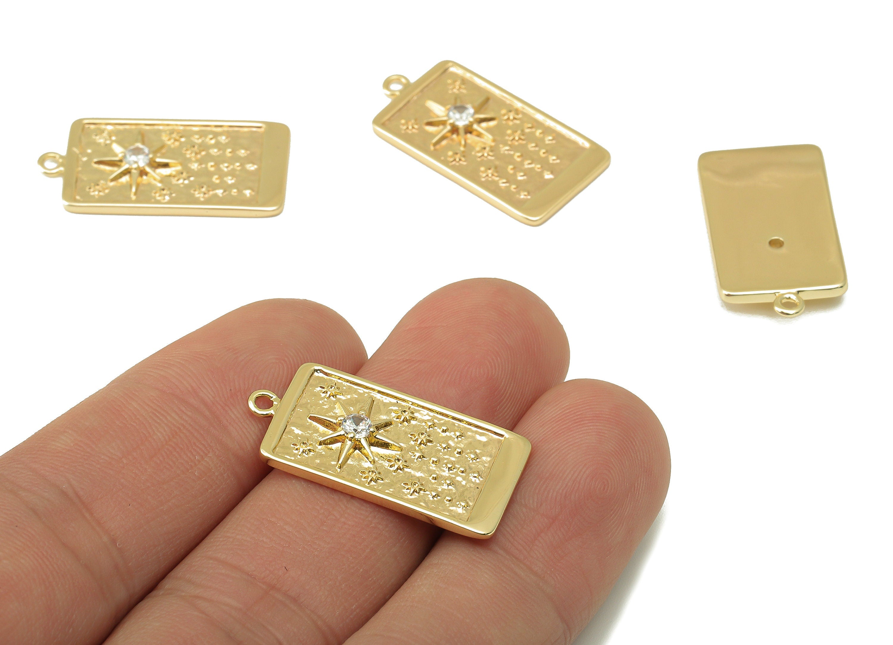 Rectangle Star Pendant-Brass Cubic Zircon Star Carving-Stars Sky-CZ-Zircon Necklace Pendant-18K Real Gold Plating-1.74x27.08x13.5mm-RGP6119 - DOMEDBAZAAR