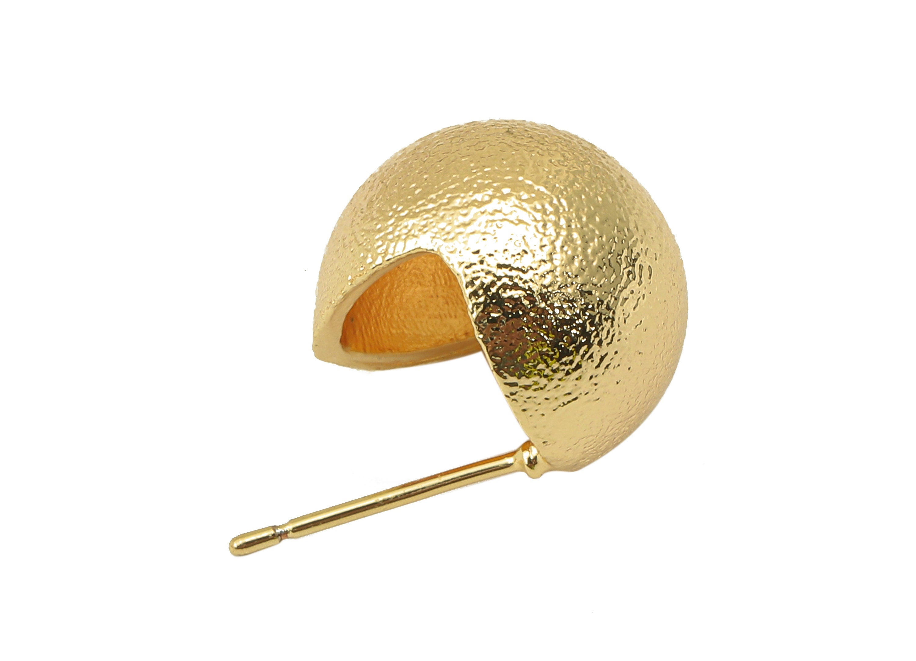 Brass Three Quarter Ball Stud Earring - Brass Ball Earring - Textured Ball Stud Earring - 18K Real Gold Plating-21.01x 14.04x 1.45mm-RGP5951 - DOMEDBAZAAR