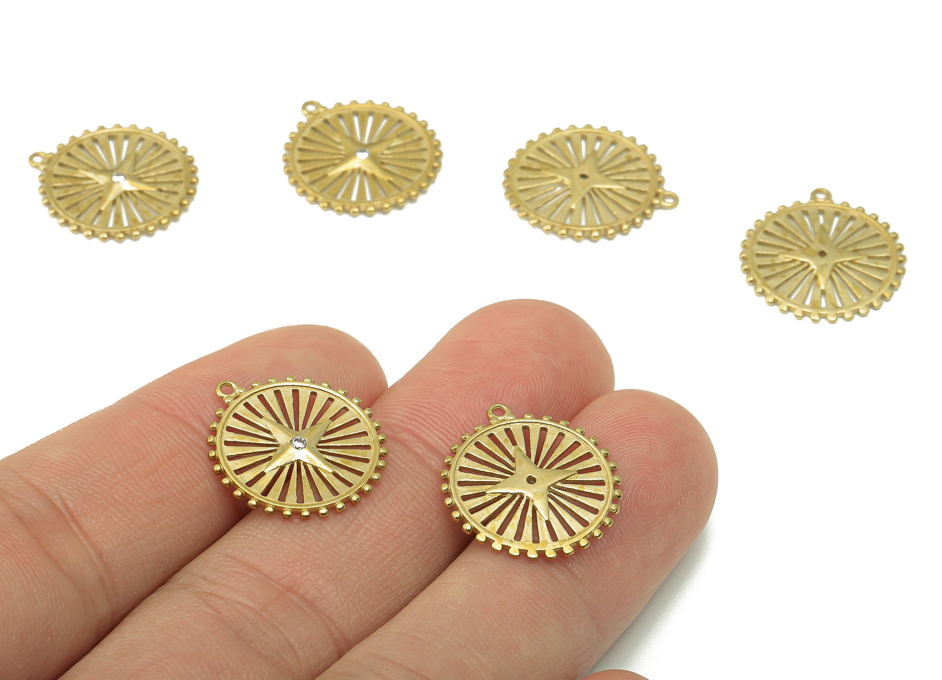 Round Stars Earring Charms - Raw Brass Zircon Pendant - Round Dot Pendant For Nacklace-Jewelry Making Supplies -18.88x17.16 x 1.2mm - PP8375 - DOMEDBAZAAR