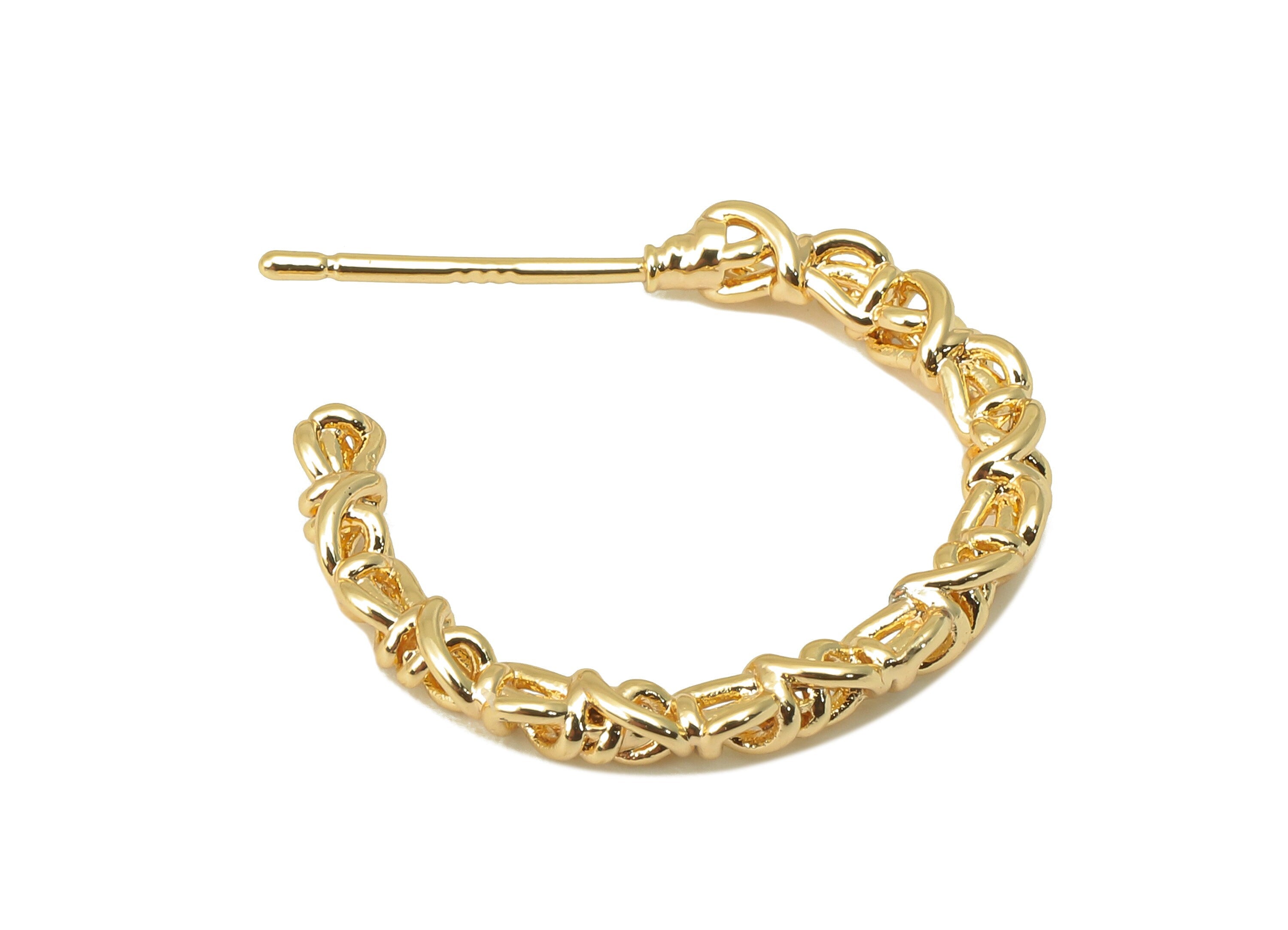 Brass Hoop Stud Earring - Brass Vine Earring Post -Brass Open Hoop Earring Stud- 18K Real Gold Plating-26.64x 21.46x 2.75mm-RGP5977 - DOMEDBAZAAR