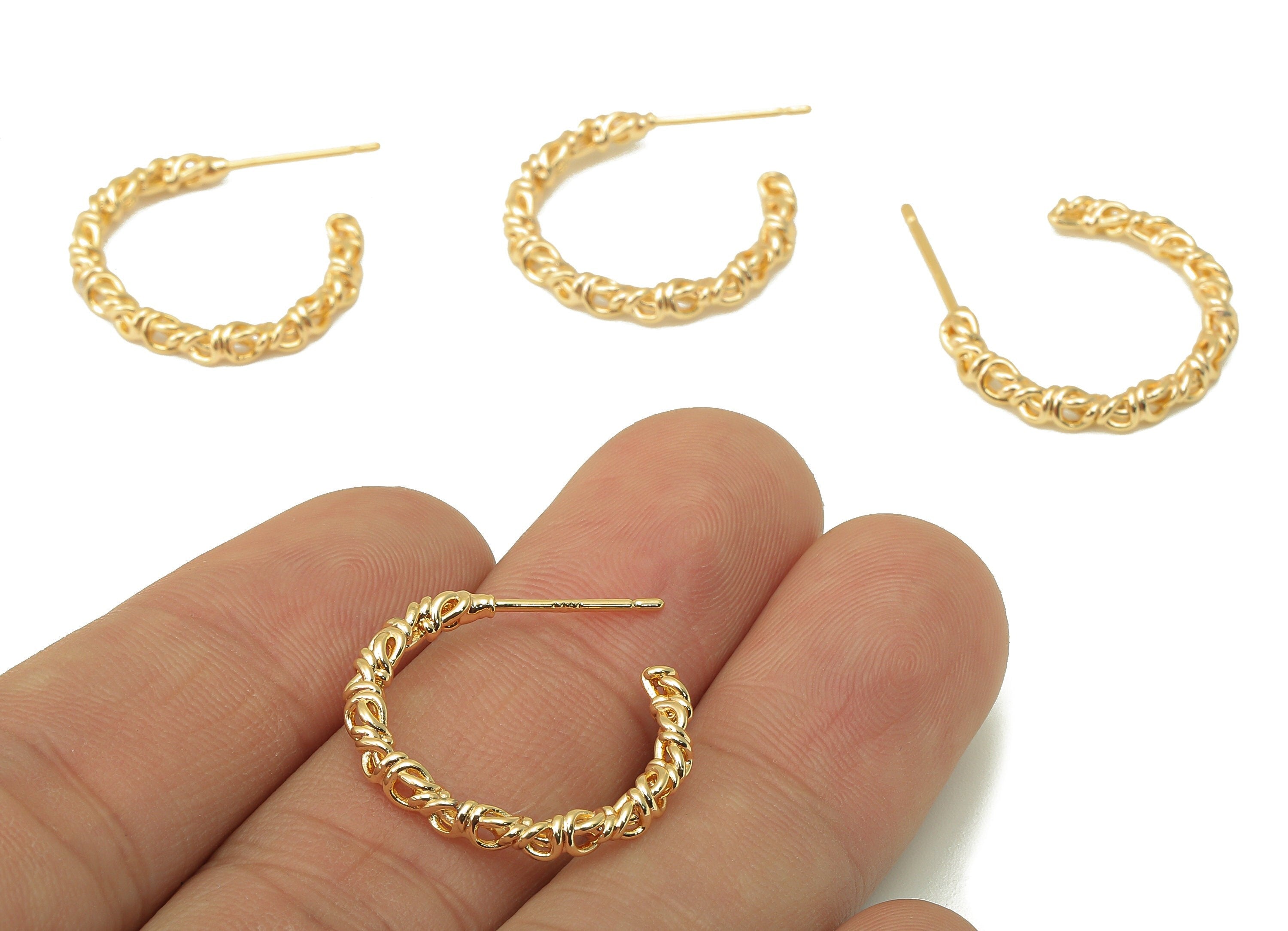 Brass Hoop Stud Earring - Brass Vine Earring Post -Brass Open Hoop Earring Stud- 18K Real Gold Plating-26.64x 21.46x 2.75mm-RGP5977 - DOMEDBAZAAR