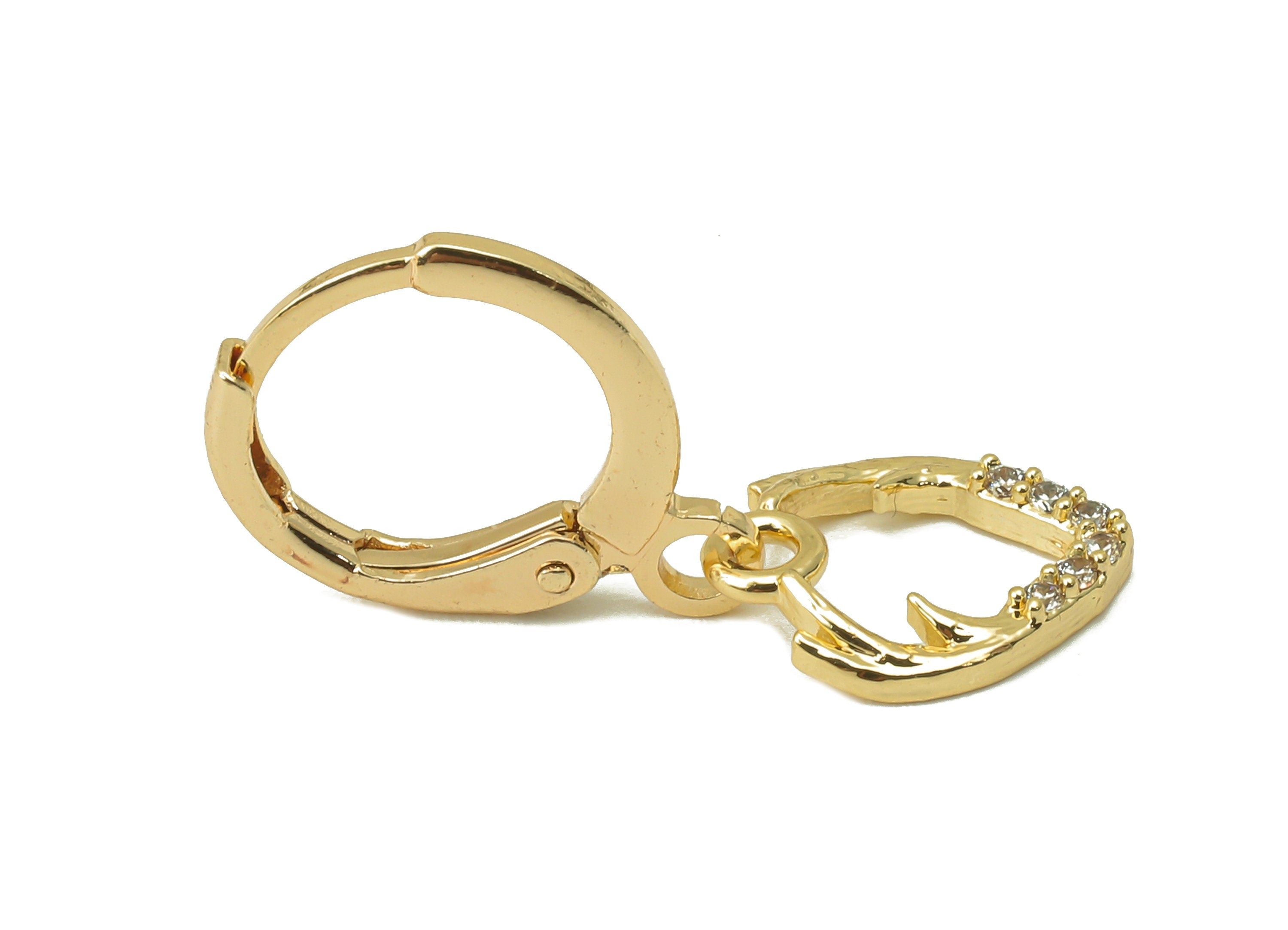 Brass Clasp Earring - Brass Tree Bud CZ Clasp Hoop Earring-Cubic Zirconia Huugie Earring-18K Real Gold Plating-24.62x 11.39x 1.83mm-RGP5983 - DOMEDBAZAAR