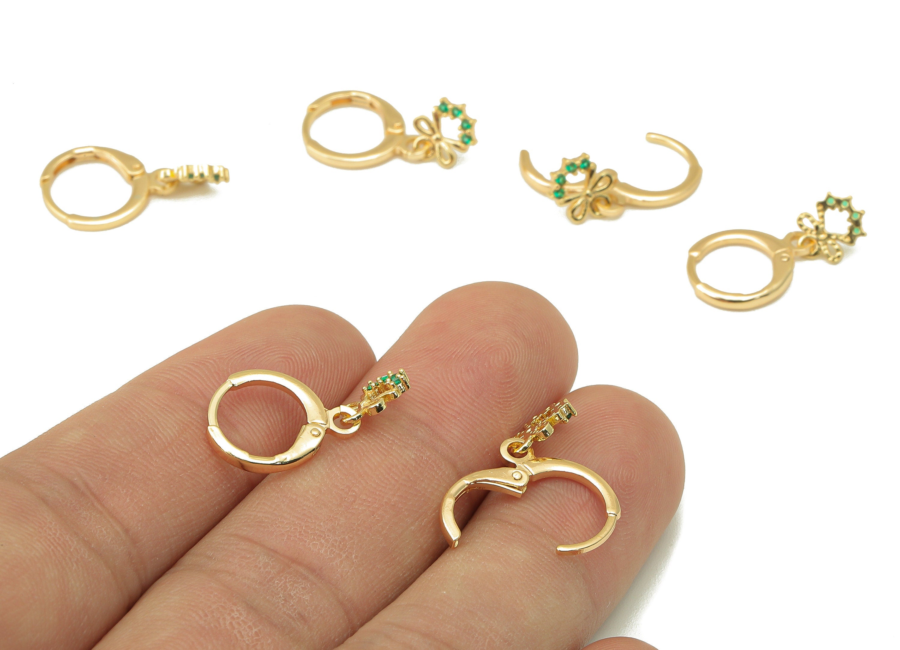 Brass Hoop Earring- Butterfly Bow Huggie Hoop-Cubic Zirconia Clasp Hoop Earring-Huggie Hoop-18K Real Gold Plating-21.27x11.31x1.57mm-RGP5997 - DOMEDBAZAAR