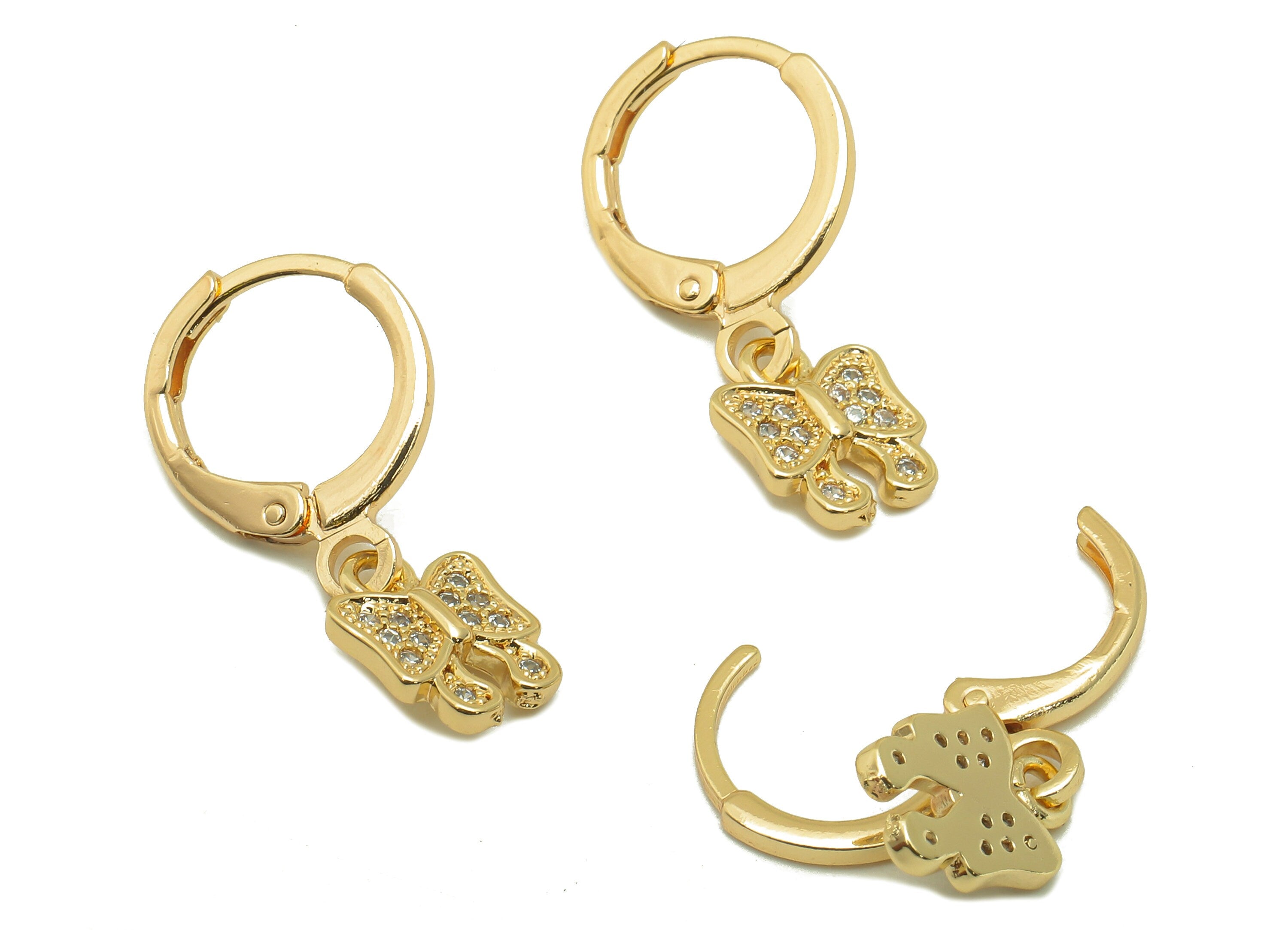 Brass Clasp Butterfly Bow Earring - Huggie Hoop-Cubic Zirconia Clasp Earring-Huggie Hoop-18K Real Gold Plating-23.3x 11.46x 1.58mm-RGP6004 - DOMEDBAZAAR