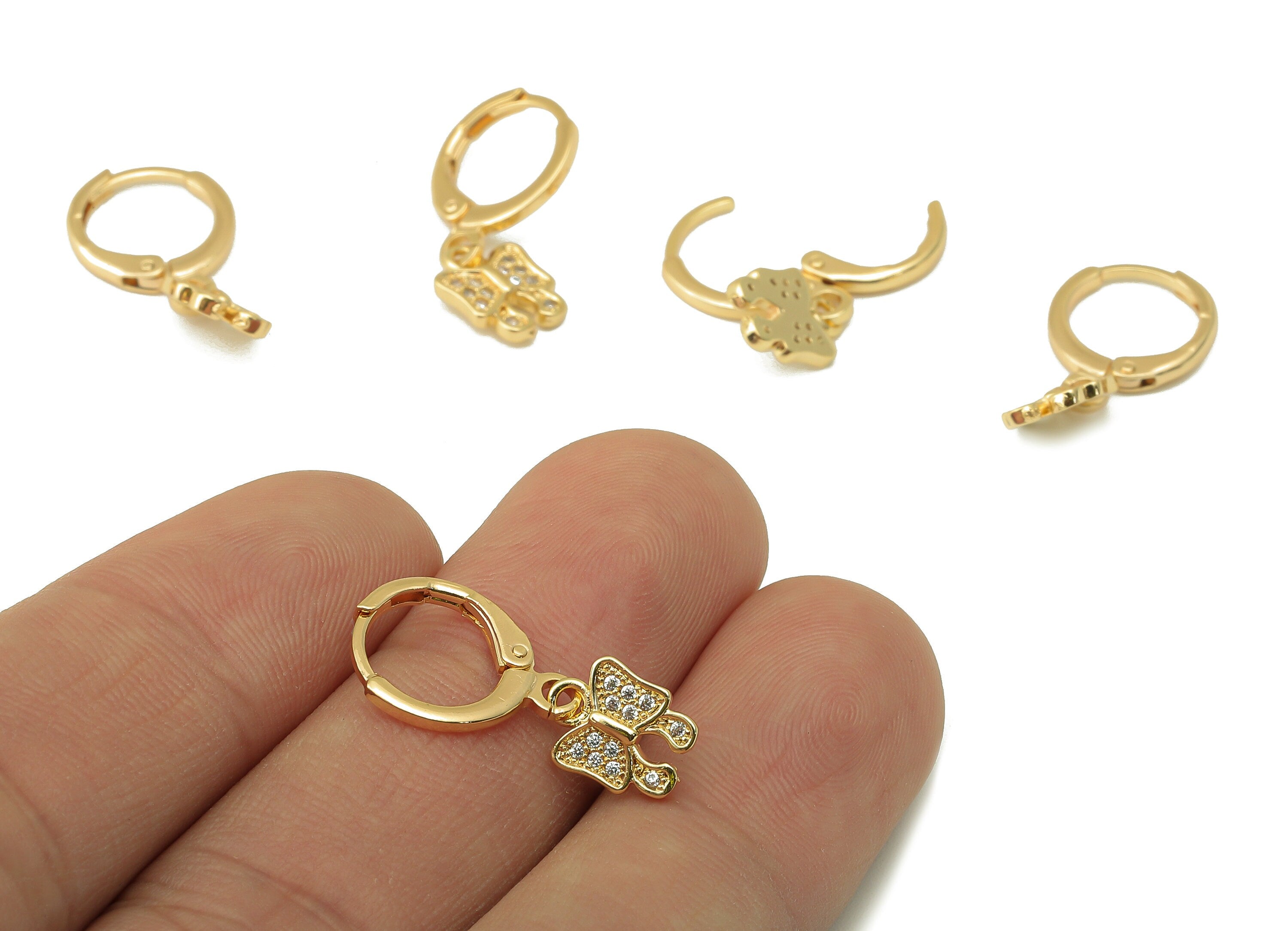 Brass Clasp Butterfly Bow Earring - Huggie Hoop-Cubic Zirconia Clasp Earring-Huggie Hoop-18K Real Gold Plating-23.3x 11.46x 1.58mm-RGP6004 - DOMEDBAZAAR
