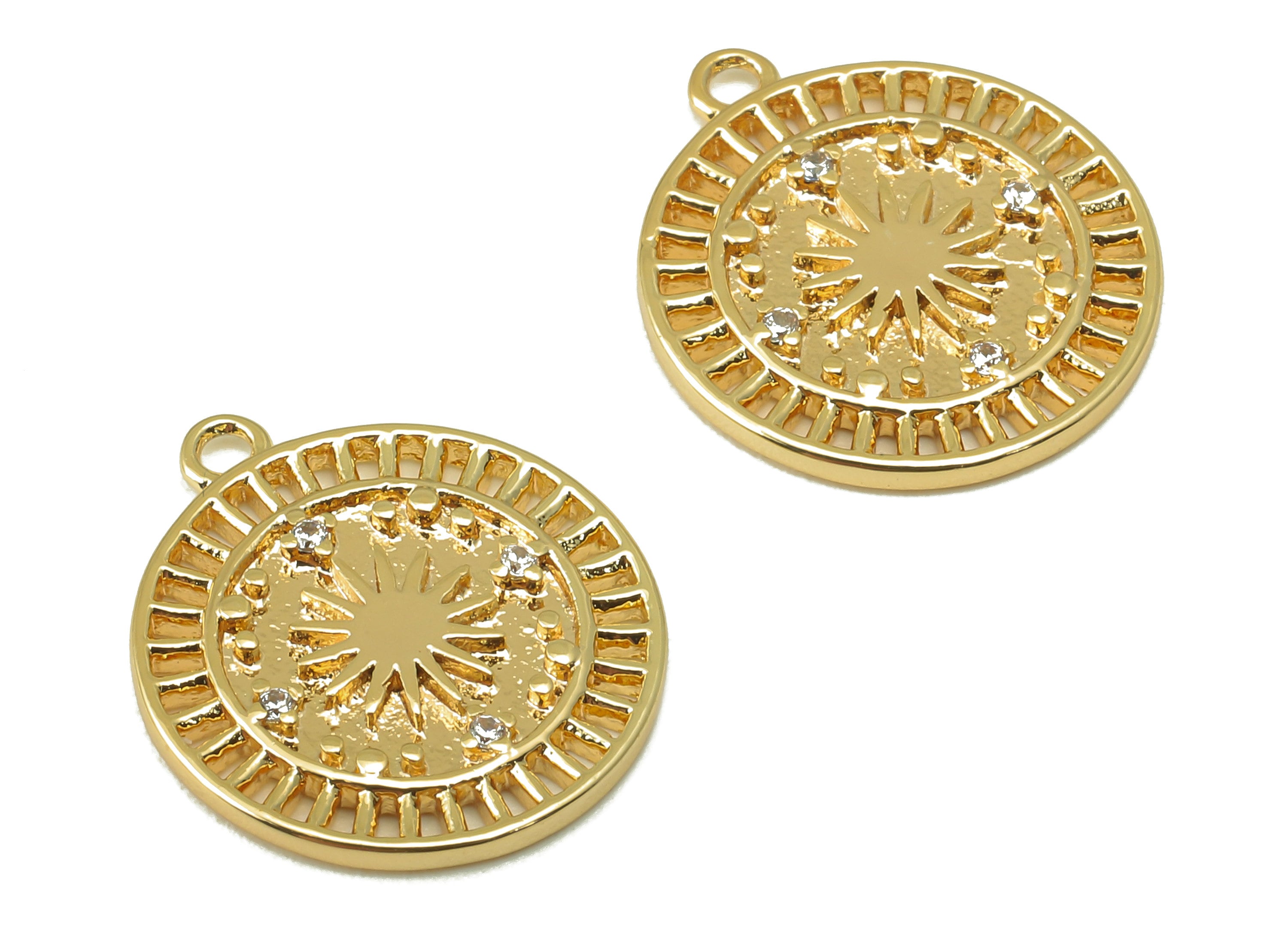Brass Round Sun Pendant-Brass Zircon Charm- Round Nacklace-Round Sun Nacklace- Jewelry Supplies-16.42x 14.18x 1.44mm-RGP6143 - DOMEDBAZAAR