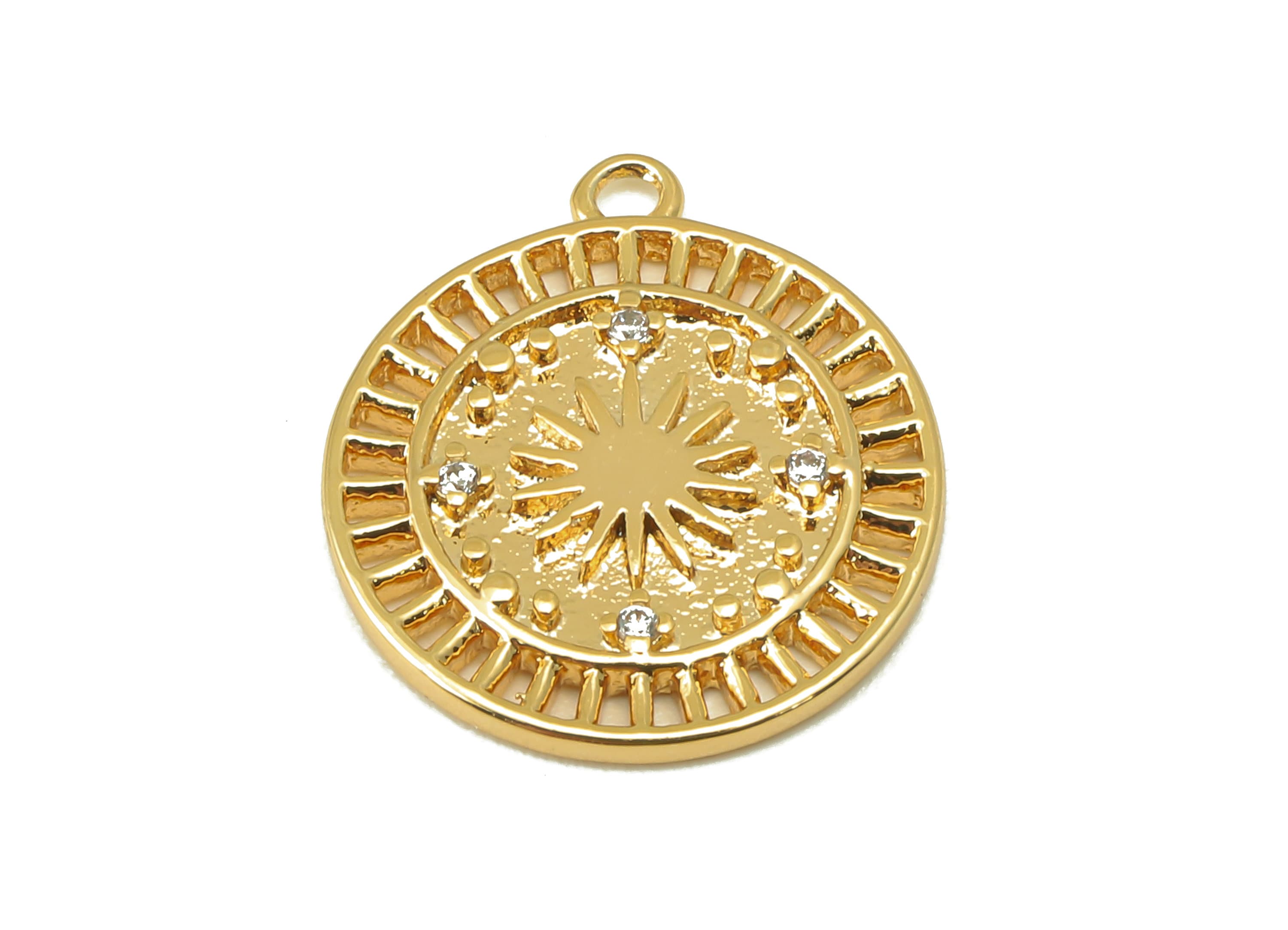 Brass Round Sun Pendant-Brass Zircon Charm- Round Nacklace-Round Sun Nacklace- Jewelry Supplies-16.42x 14.18x 1.44mm-RGP6143 - DOMEDBAZAAR