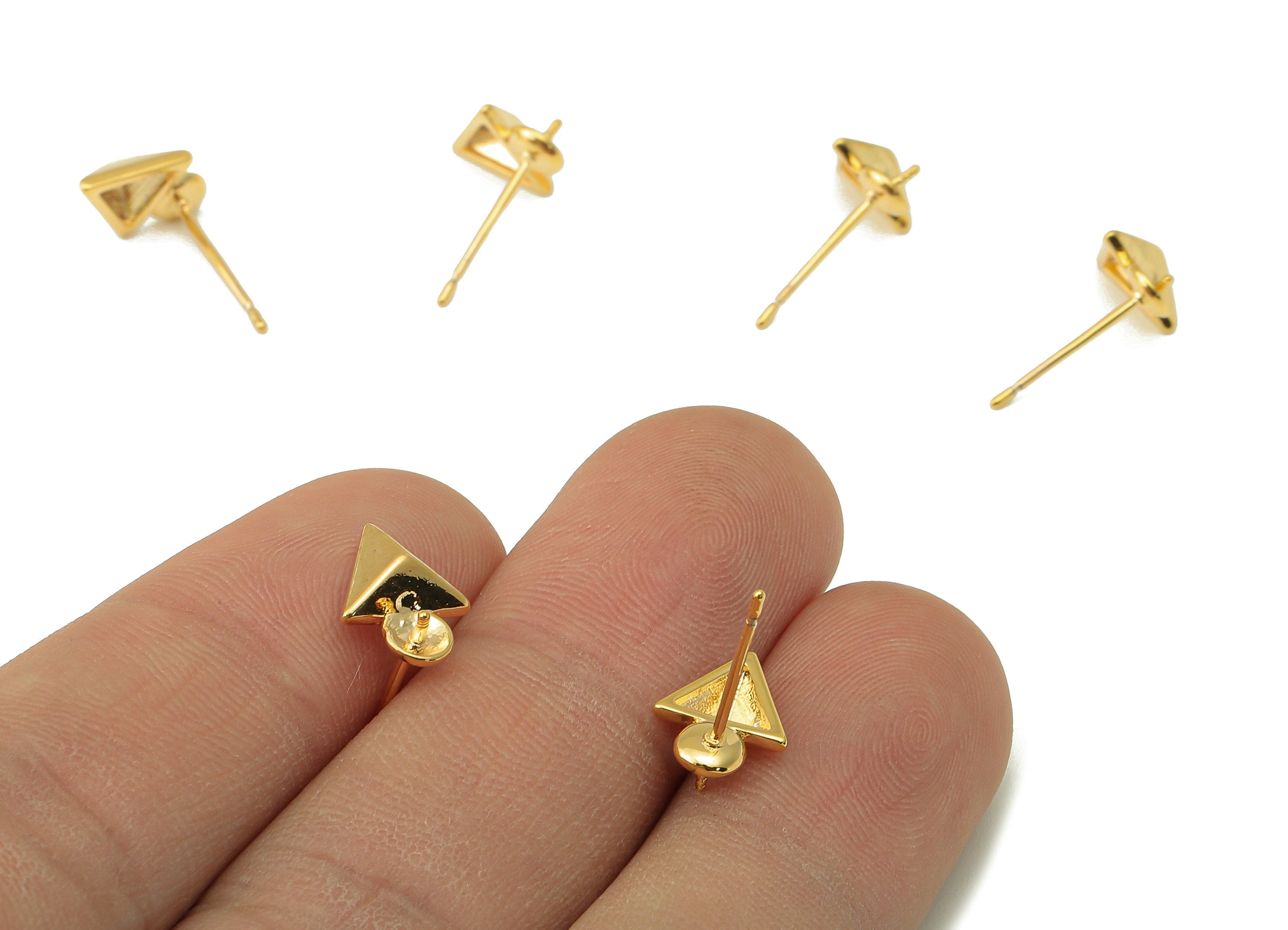 Brass Triangle Stud Earring -Brass Geometry Earring Post- Brass Earring Post for Pearl - 18K Real Gold Plating - 11.14x 8.24x1.1mm - RGP6012 - DOMEDBAZAAR