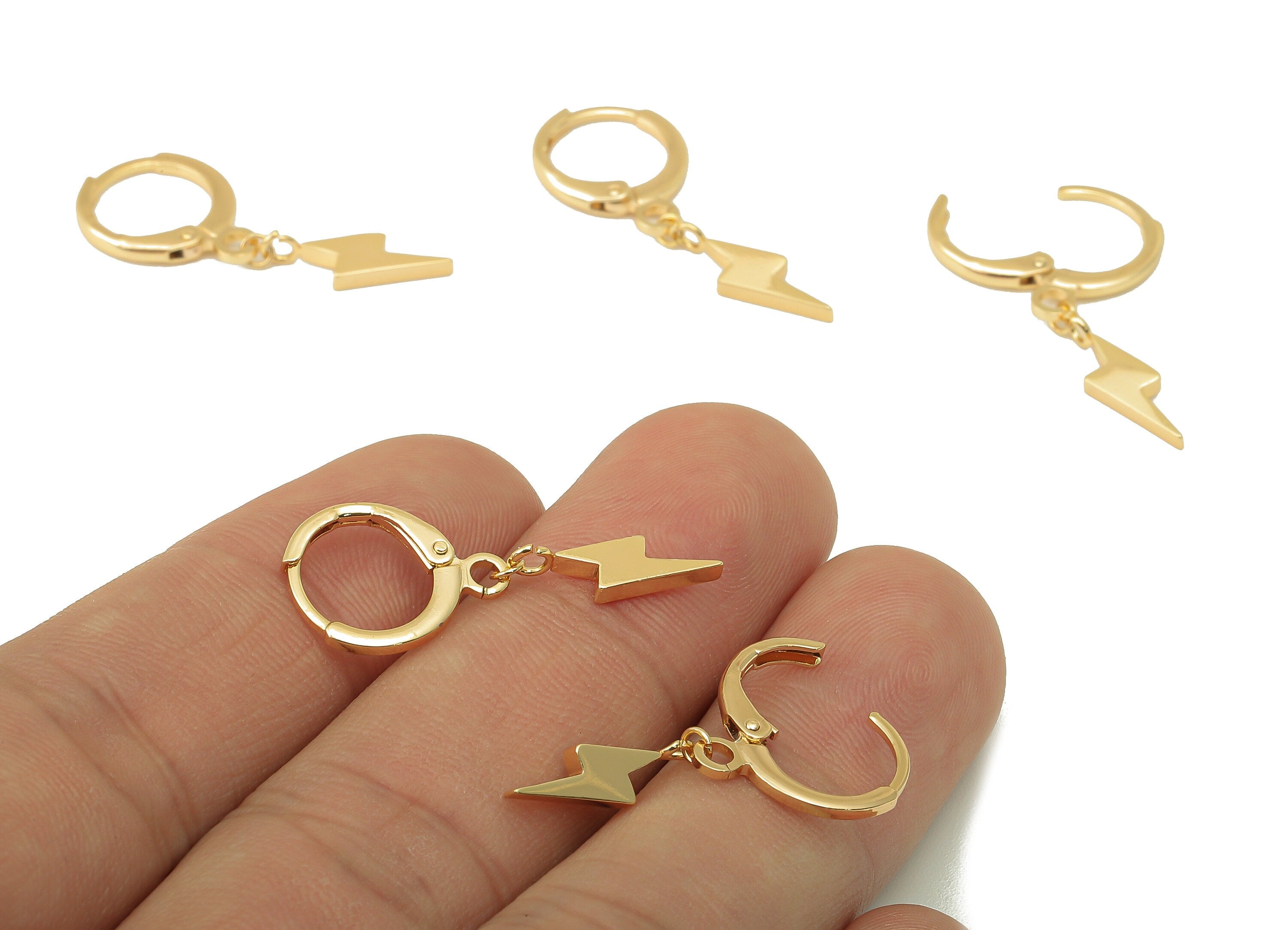 Brass Clasp Lightning Earring - Brass Huggie Hoop - Hoop Clasp Earring - 18K Real Gold Plating-29.7x11.33x1.83mm - RGP6021 - DOMEDBAZAAR