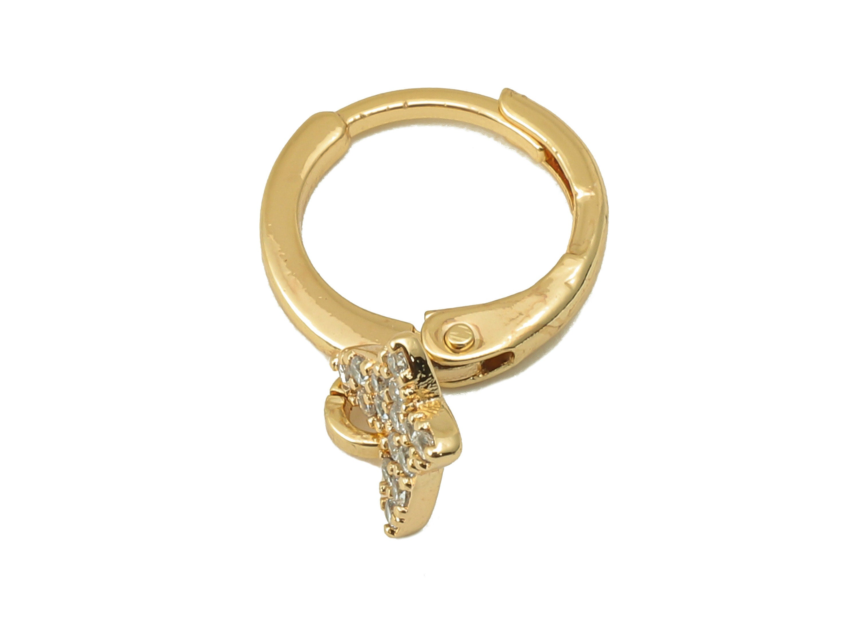 Brass Clasp Butterfly Earring - Brass CZ Huggie Hoop - Mini Cubic Zirconia Hoop Earring - 18K Real Gold Plating-20.01x11.37x 1.28mm- RGP6026 - DOMEDBAZAAR