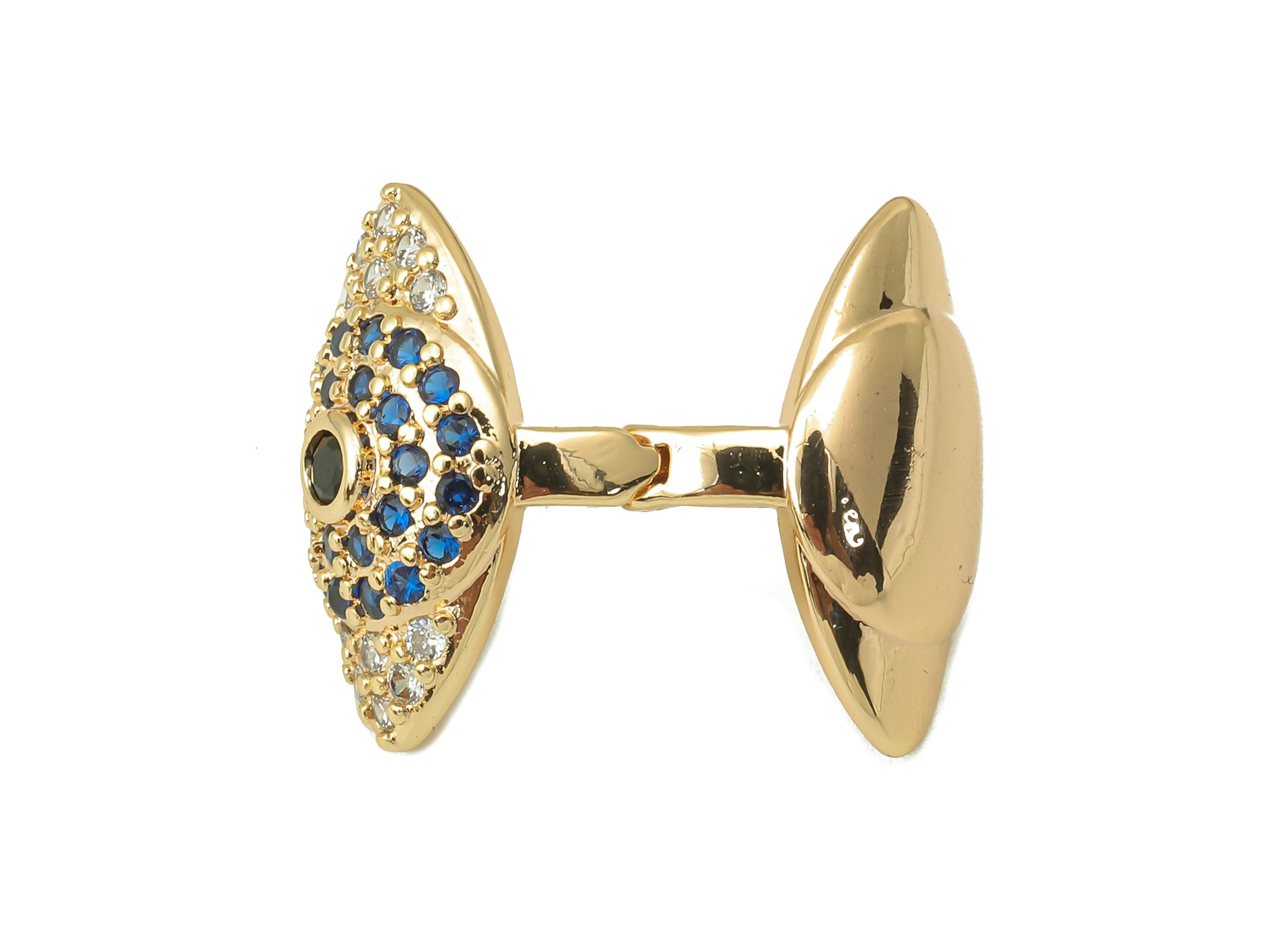 Brass Eye Zirconia Ring - Brass Cubic Zirconia Blue Zirconia Ring - CZ Huge Eye Ring - 18K Real Gold Plating - 18.22x 16.72x1.97mm - RGP6032 - DOMEDBAZAAR