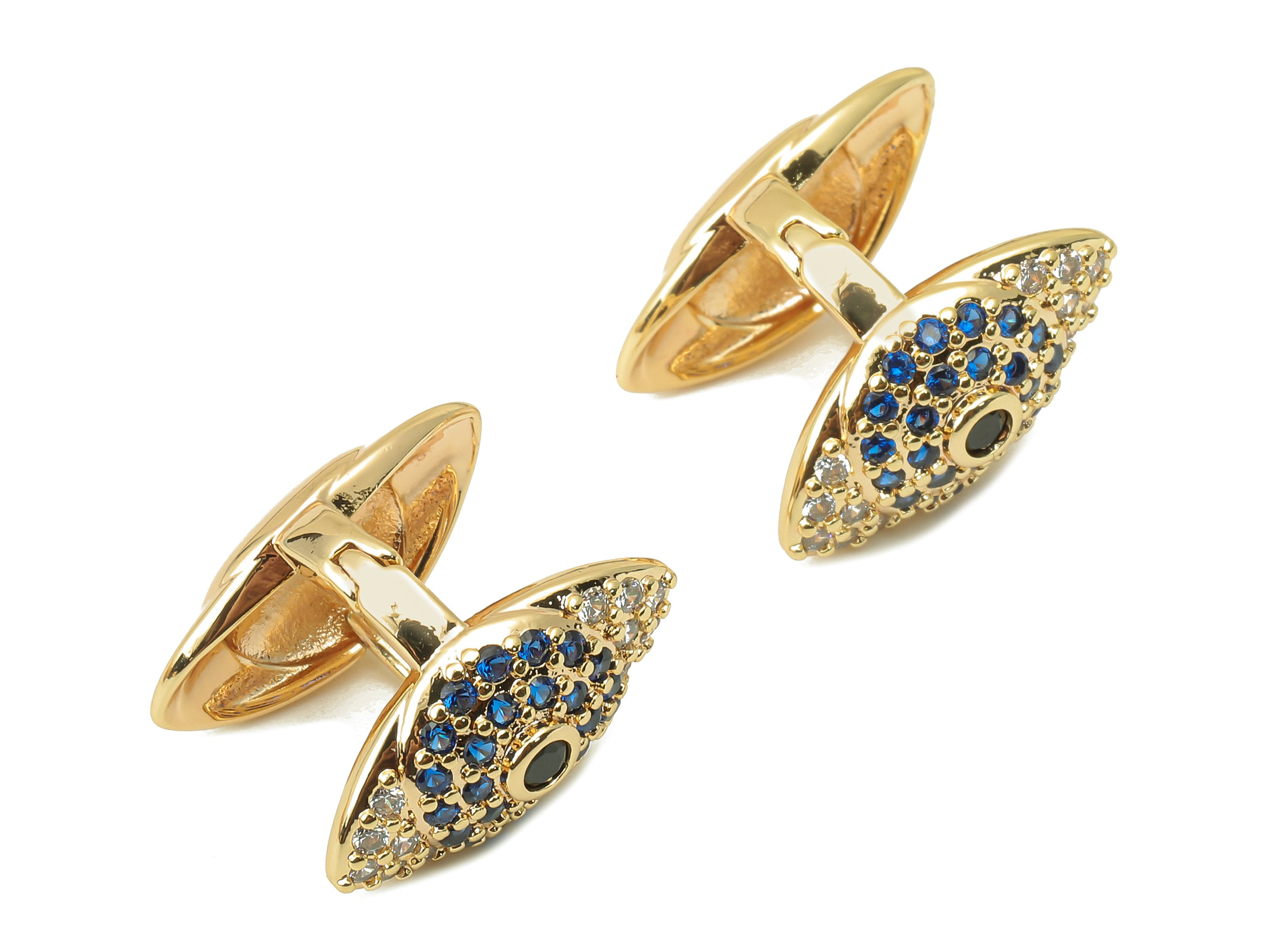 Brass Eye Zirconia Ring - Brass Cubic Zirconia Blue Zirconia Ring - CZ Huge Eye Ring - 18K Real Gold Plating - 18.22x 16.72x1.97mm - RGP6032 - DOMEDBAZAAR