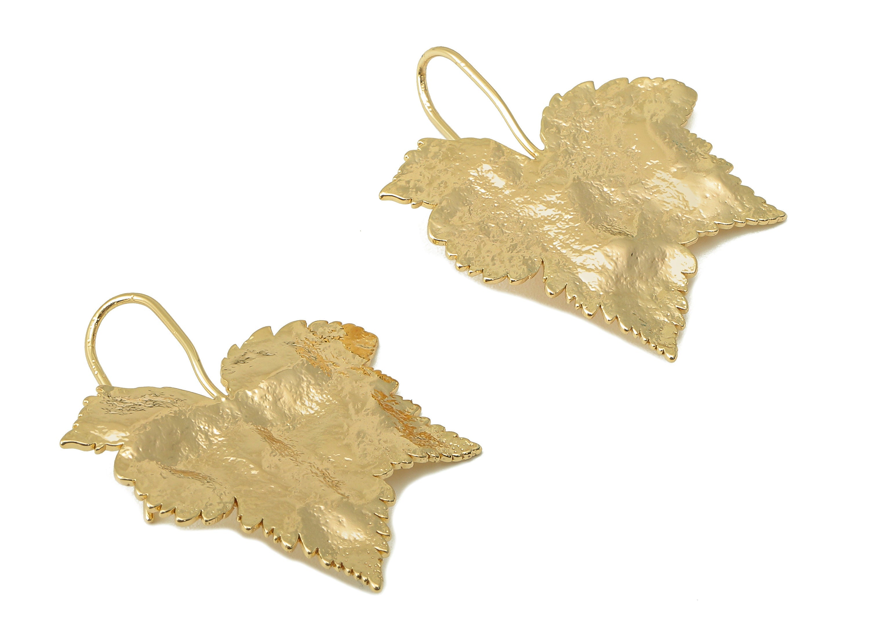 Brass Maple Plane Wires Earring - Leaf Ear Hook Earring -Textured Botanical Earring Hook- 18K Real Gold Plating - 34.1x27.43x0.9mm - RGP6035 - DOMEDBAZAAR