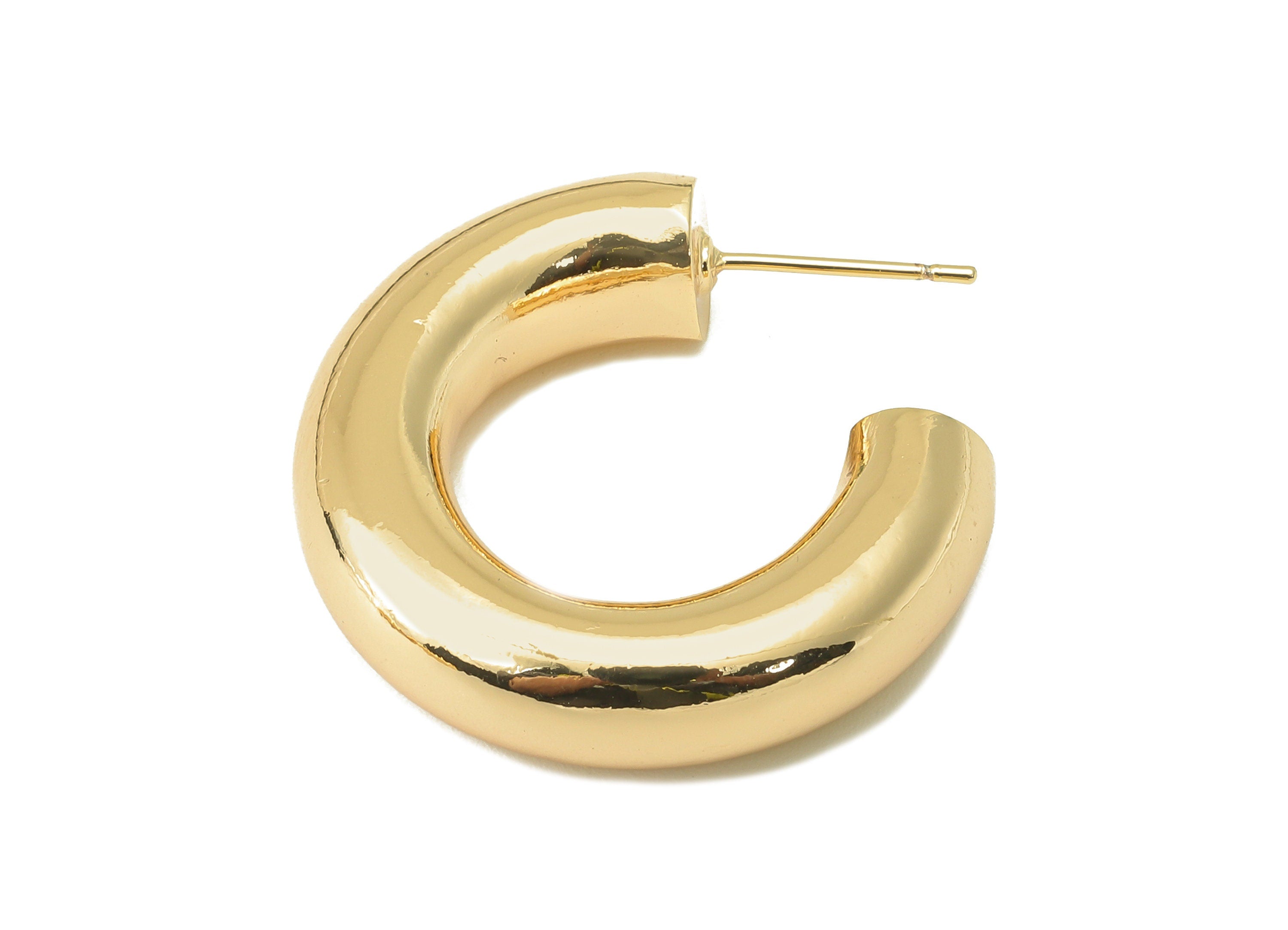 Brass C Hoop Stud Earring - Brass Round Earring Stud - Thick Open Hoop Earring Post - 18K Real Gold Plating - 29.82x 28.01x 7.39mm - RGP6055 - DOMEDBAZAAR