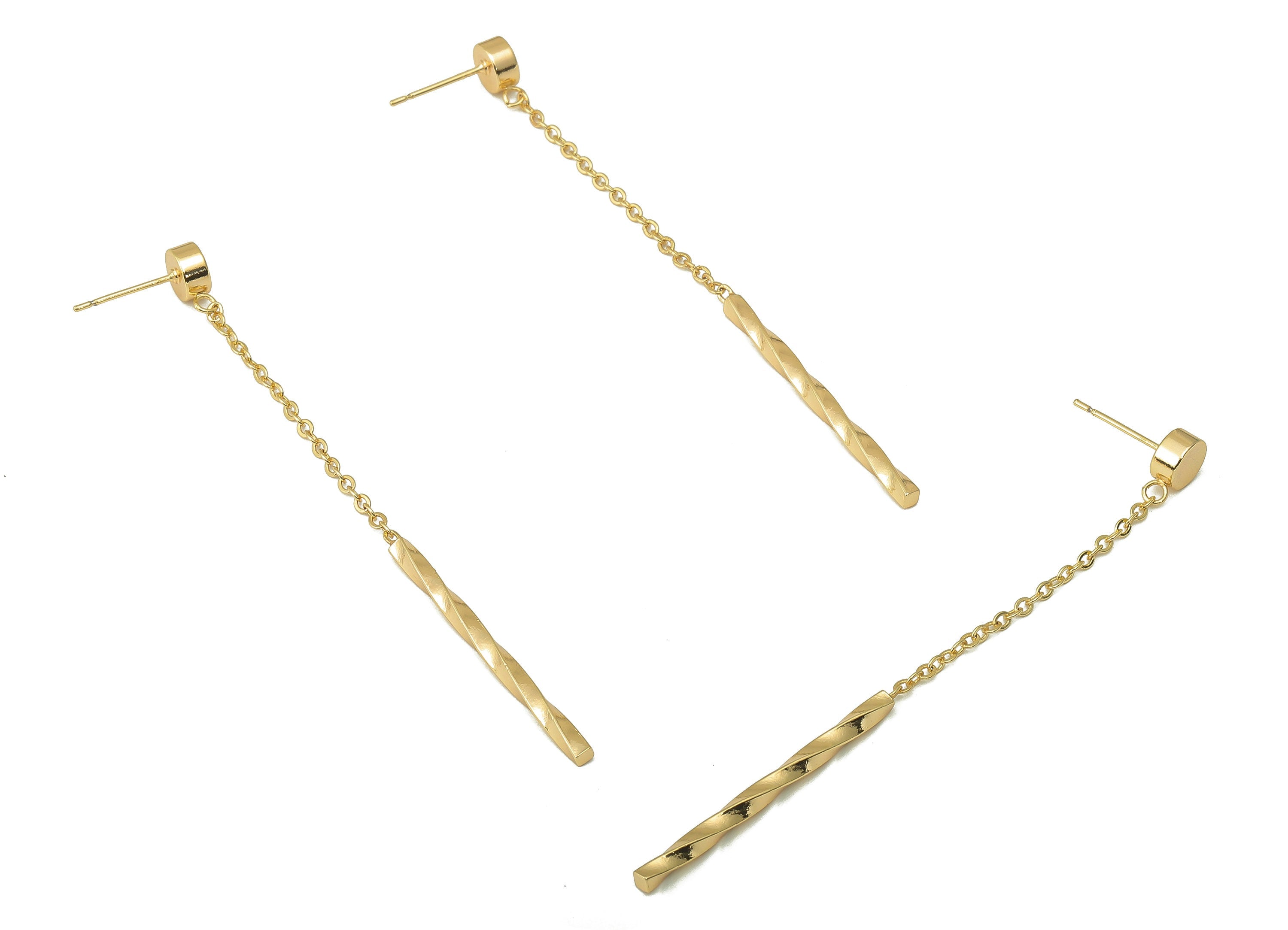 Brass Stick Stud Earring - Brass Hanging Stick Earring Post - Brass spiral Stick Post - 18K Real Gold Plating - 83.85x 2.25x2.25mm - RGP5971 - DOMEDBAZAAR