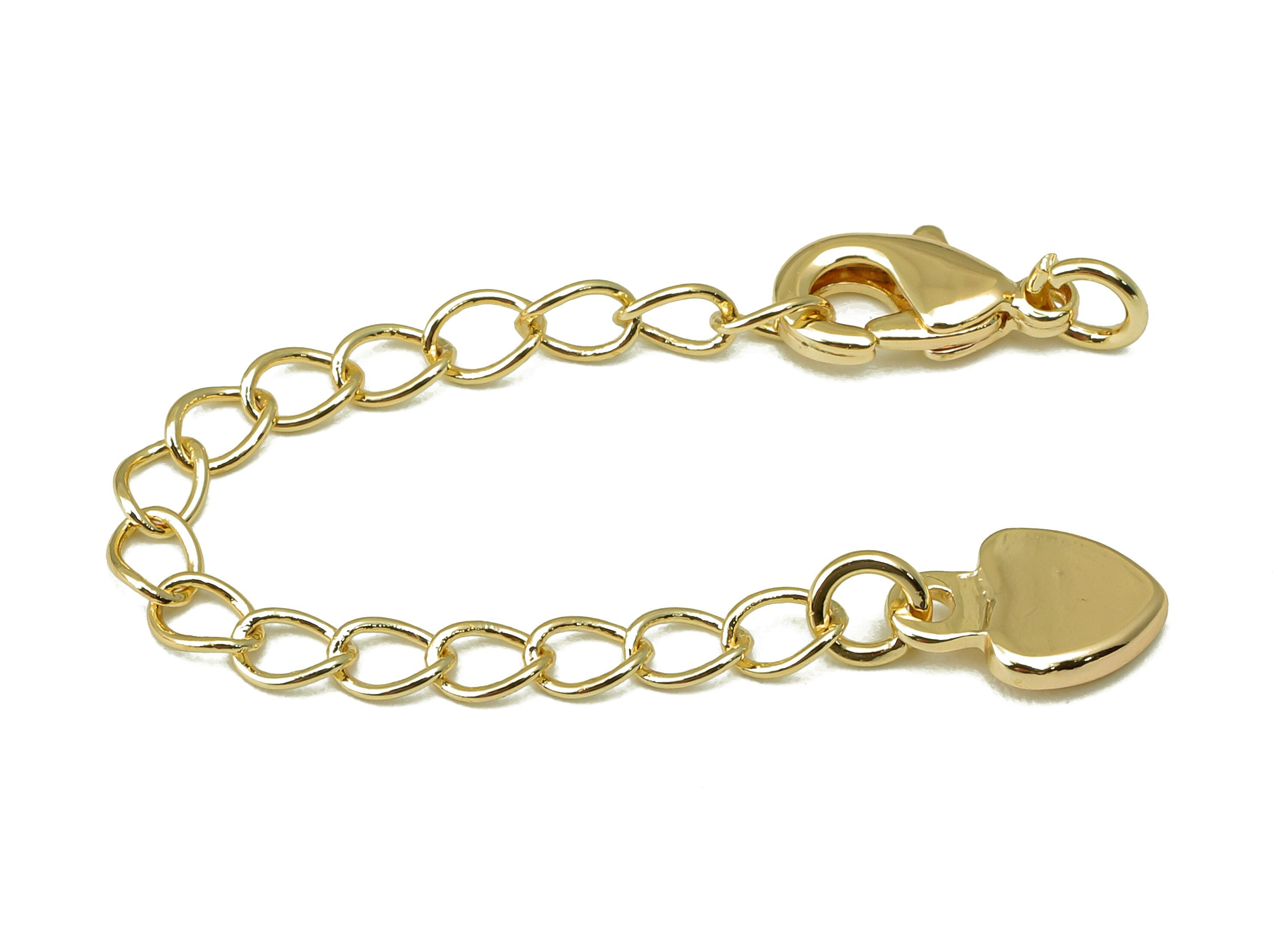 Brass Extender Curb Chain - Extender Safety Parrot Clasp - Heart Lobster Clasp -Extension Chain - 18K Real Gold Plating - 68x6x1mm - RGP6155 - DOMEDBAZAAR