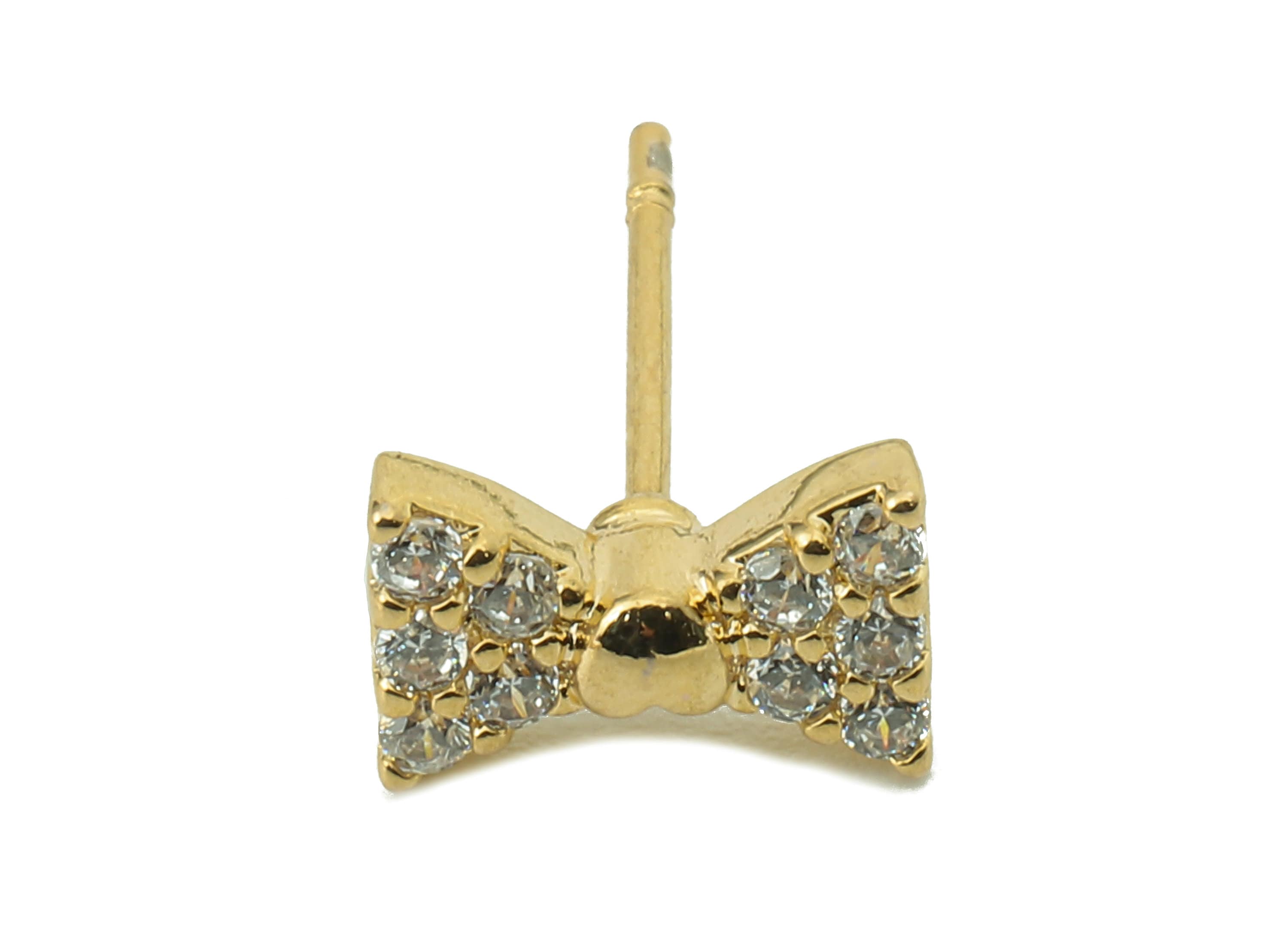 Brass Butterfly Bow Earring Post-Brass Mini Heart Cubic Zirconia Dickey Stud - Bowtie CZ Stud-18K Real Gold Plating-8.86x5.57x2.26mm-RGP5837 - DOMEDBAZAAR