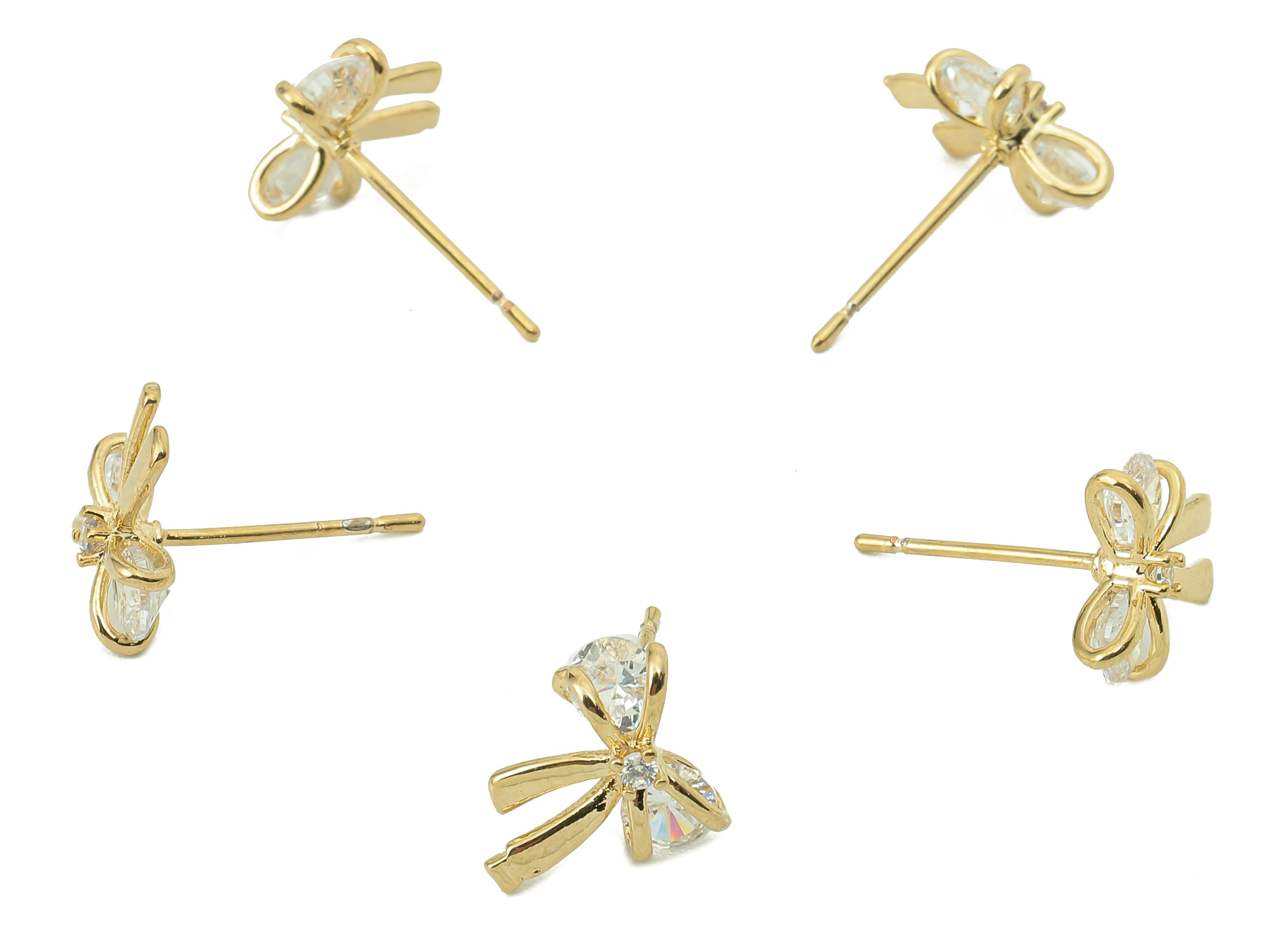 Brass Ribbon Butterfly Bow Earring Post -Brass Hollow Butterfly Stud - CZ Stud Earring - 18K Real Gold Plating -10.09x 9.74x 4.12mm-RGP5838 - DOMEDBAZAAR
