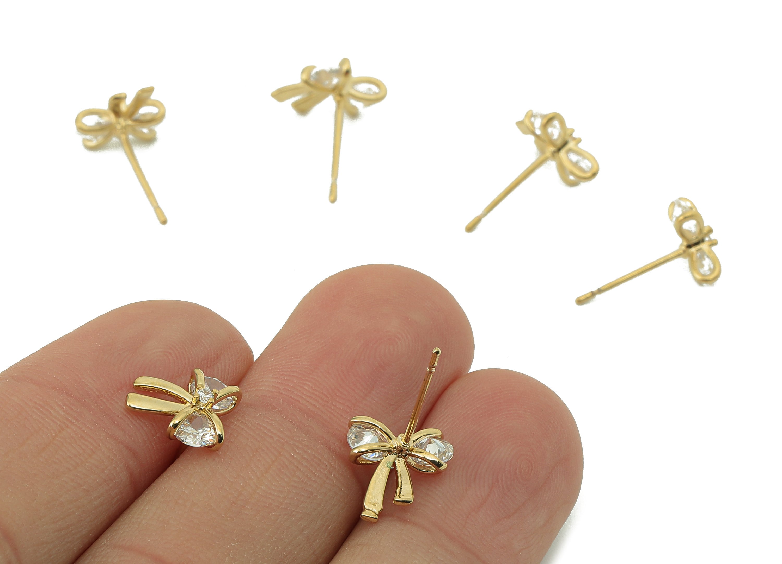 Brass Ribbon Butterfly Bow Earring Post -Brass Hollow Butterfly Stud - CZ Stud Earring - 18K Real Gold Plating -10.09x 9.74x 4.12mm-RGP5838 - DOMEDBAZAAR