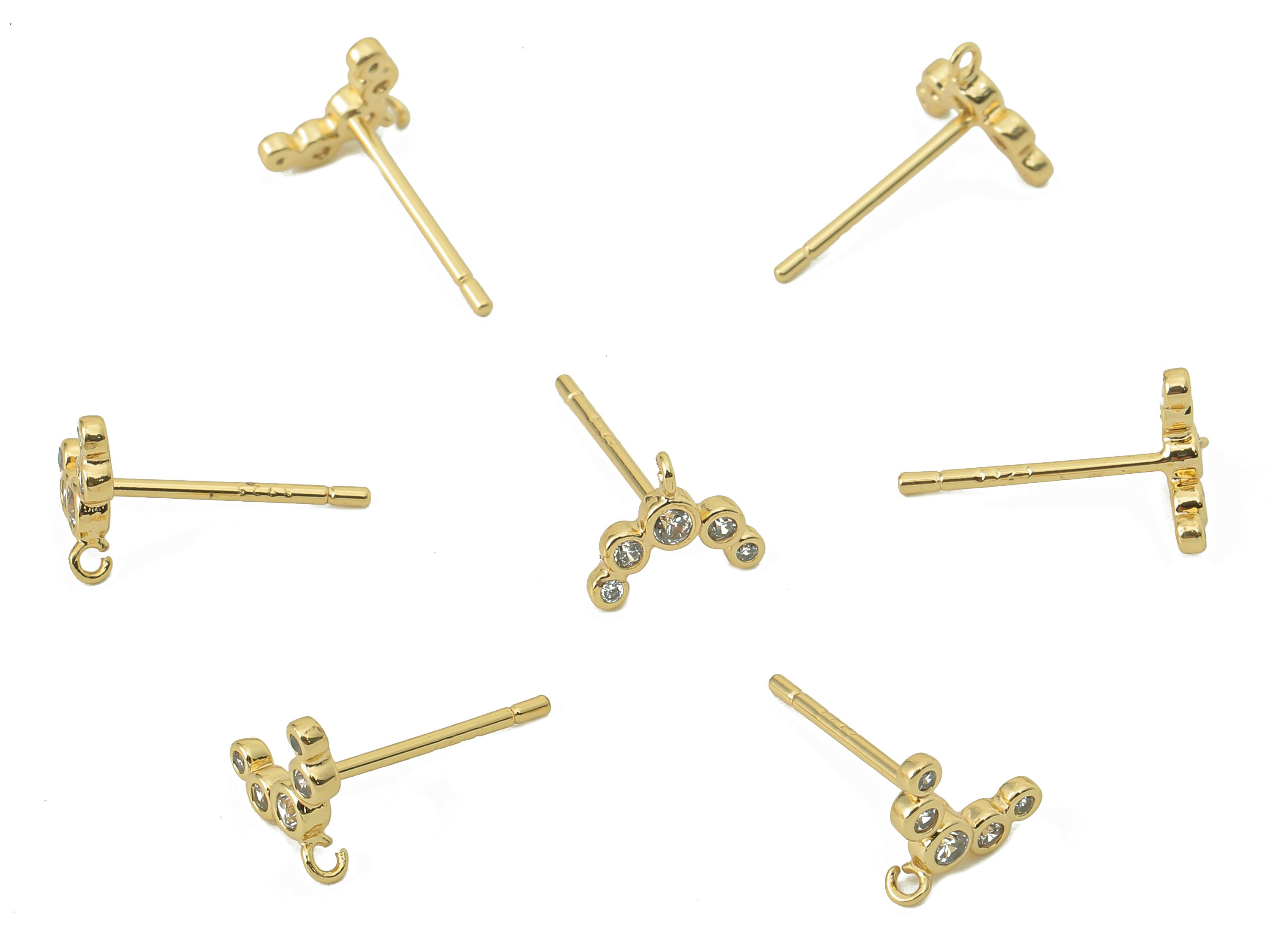 Brass Hoop C Earring Post -Brass Geometry With Loop Stud - CZ Stud Earring - 18K Real Gold Plating -8.21x 7.82x 1.4mm-RGP5841 - DOMEDBAZAAR