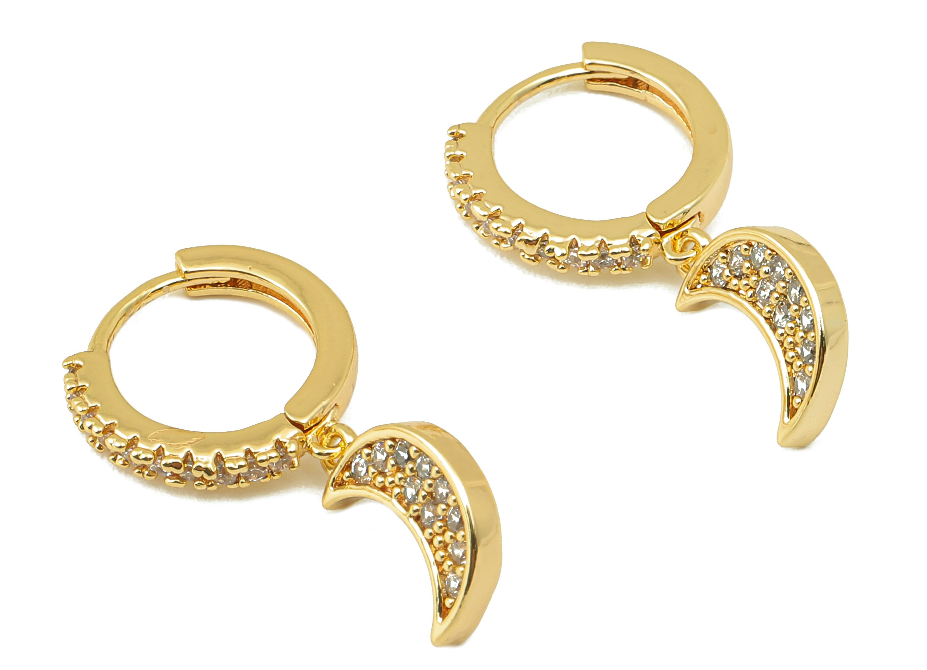 Brass Round Crescent Earring Clasp - Huggie Hoop Earring - Clasp Earring Hoop Moon Earring -18K Real Gold Plating-22.25x12.1x 1.81mm-RGP5844 - DOMEDBAZAAR