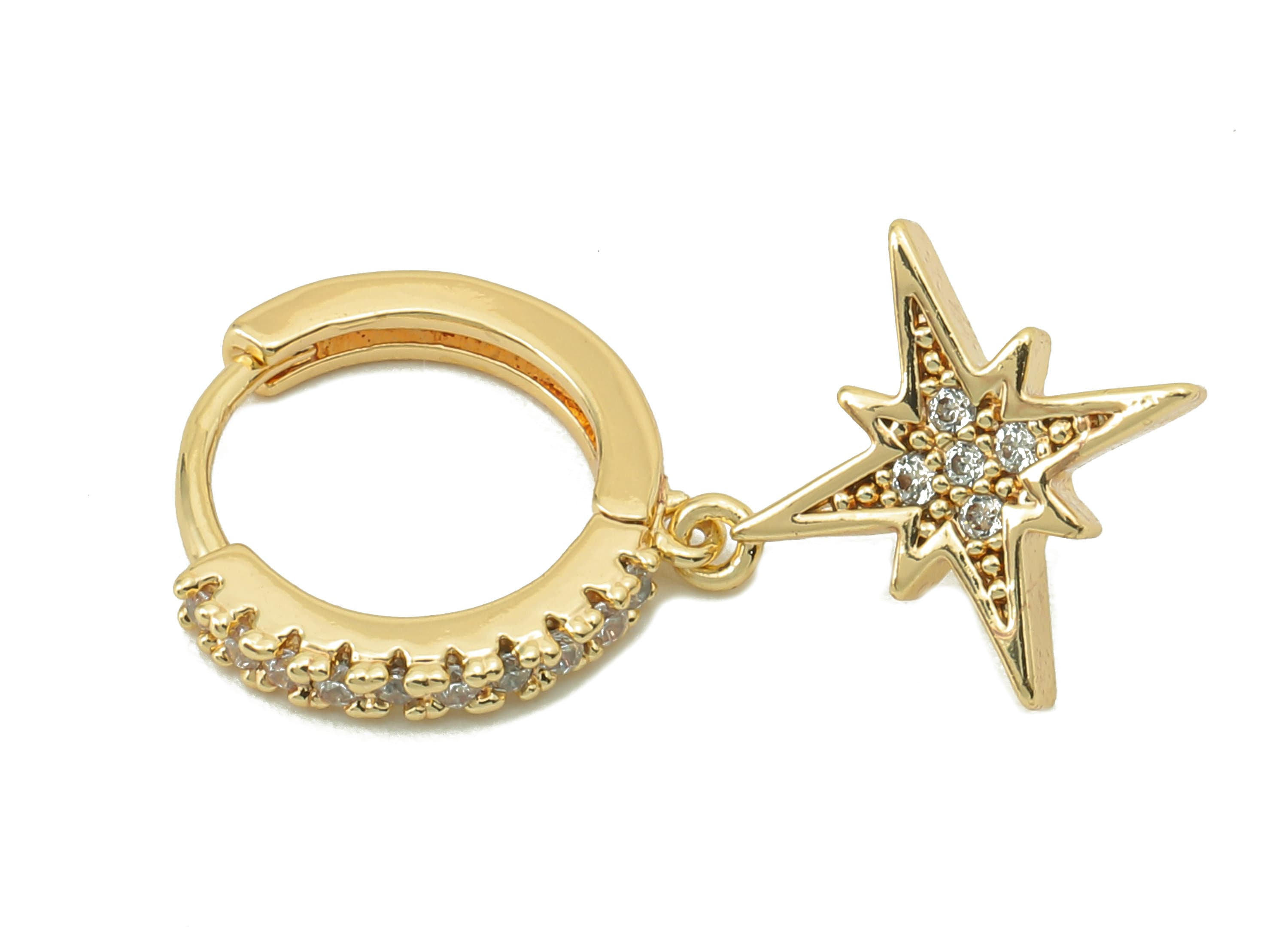 Brass North Star Hoop Earring Clasp - Huggie Hoop Earring -Clasp Earring Hoop Star Earring - 18K Real Gold Plating-24.7x12.69x1.79mm-RGP5845 - DOMEDBAZAAR
