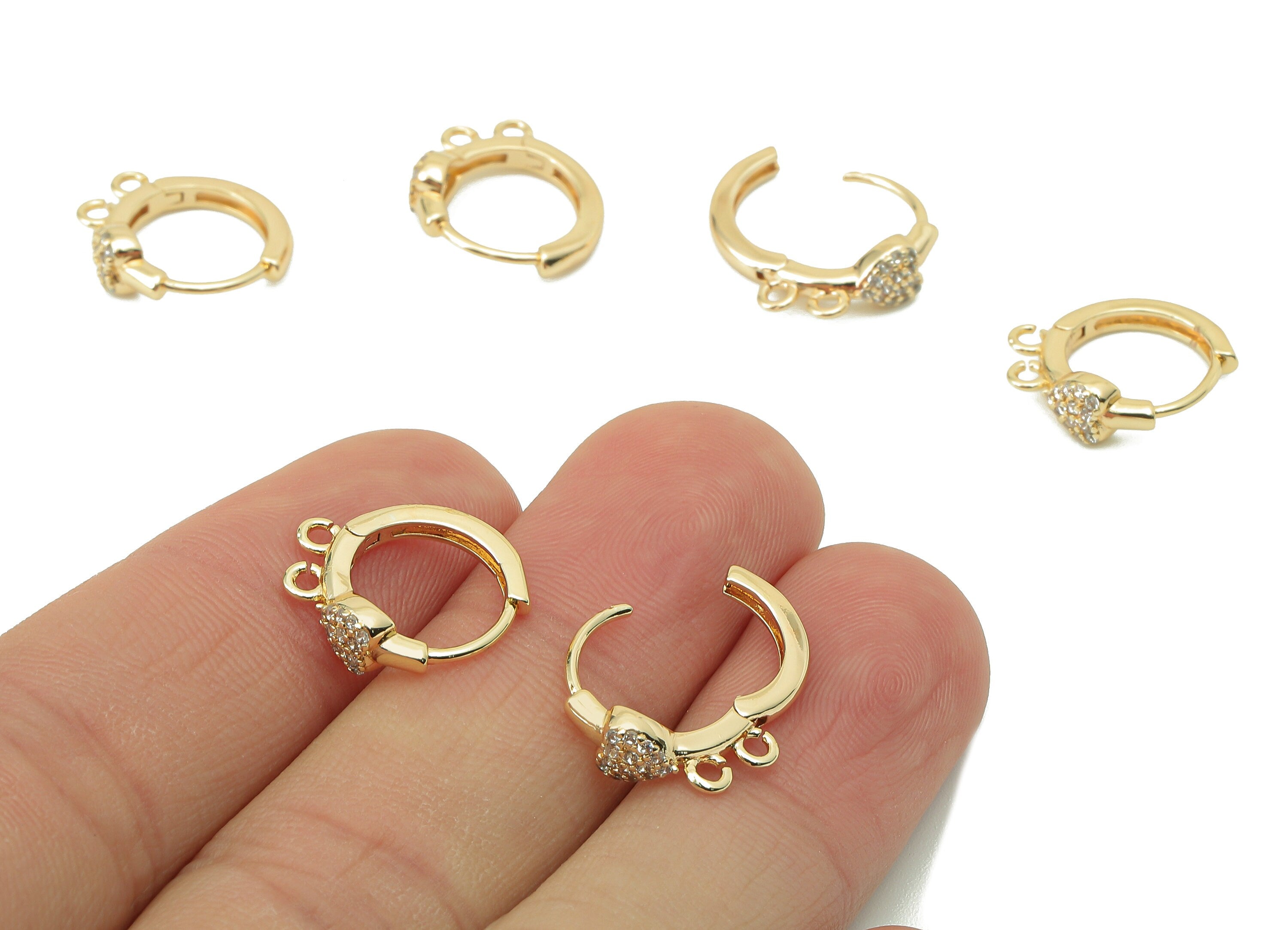 Brass Circle Heart Hoop Earring Clasp - Brass Huggie Hoop With 2 Loop - Clasp Hoop Earring -18K Real Gold Plating-15.54x 13.95x2.1mm-RGP5847 - DOMEDBAZAAR