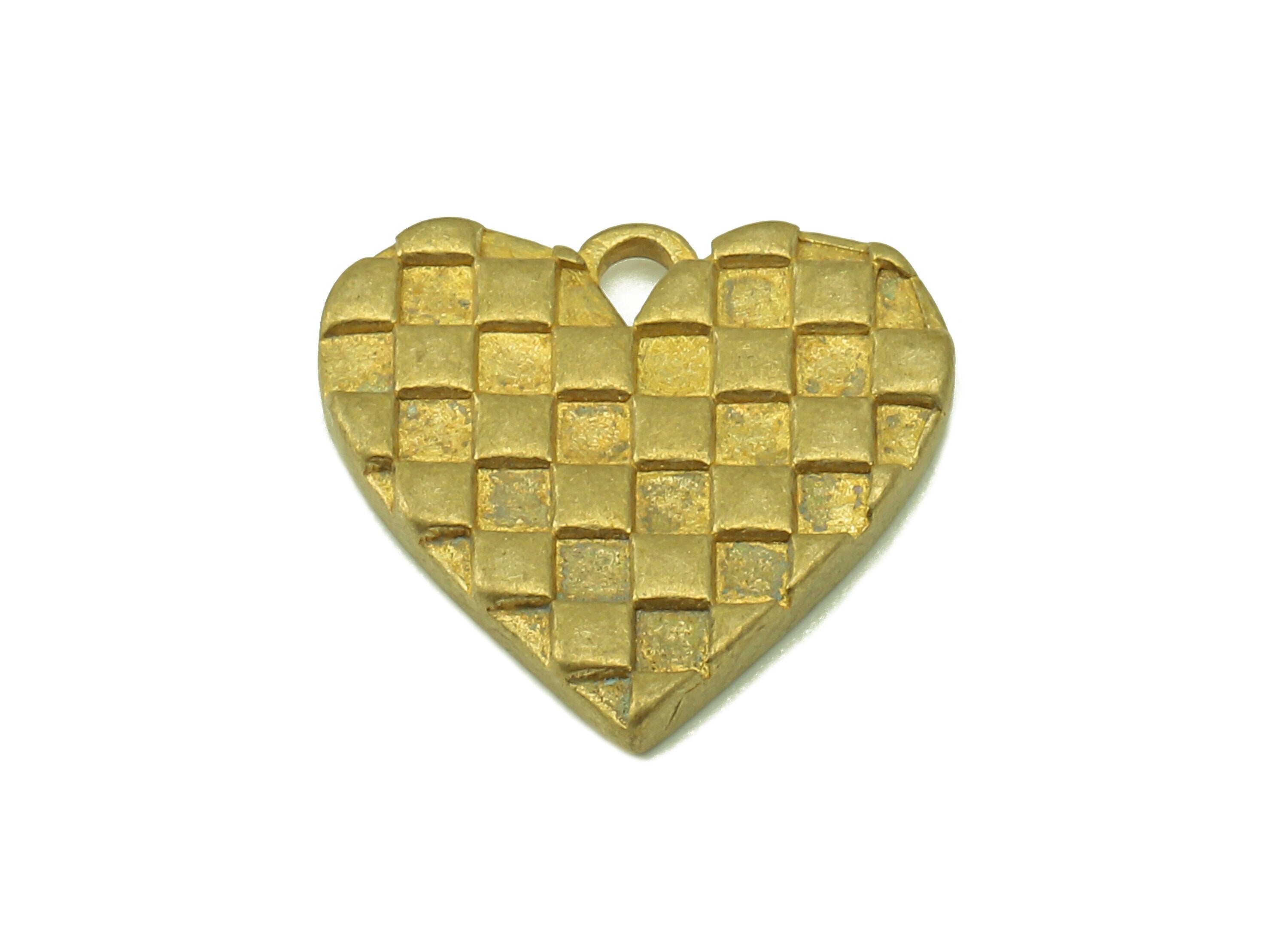 Brass Heart Earring Charms - Raw Brass Heart Pendant For Necklace - Square Grid Earring Charms - Jewelry Making - 14.8x15.6 x 2.2mm - PP8555 - DOMEDBAZAAR