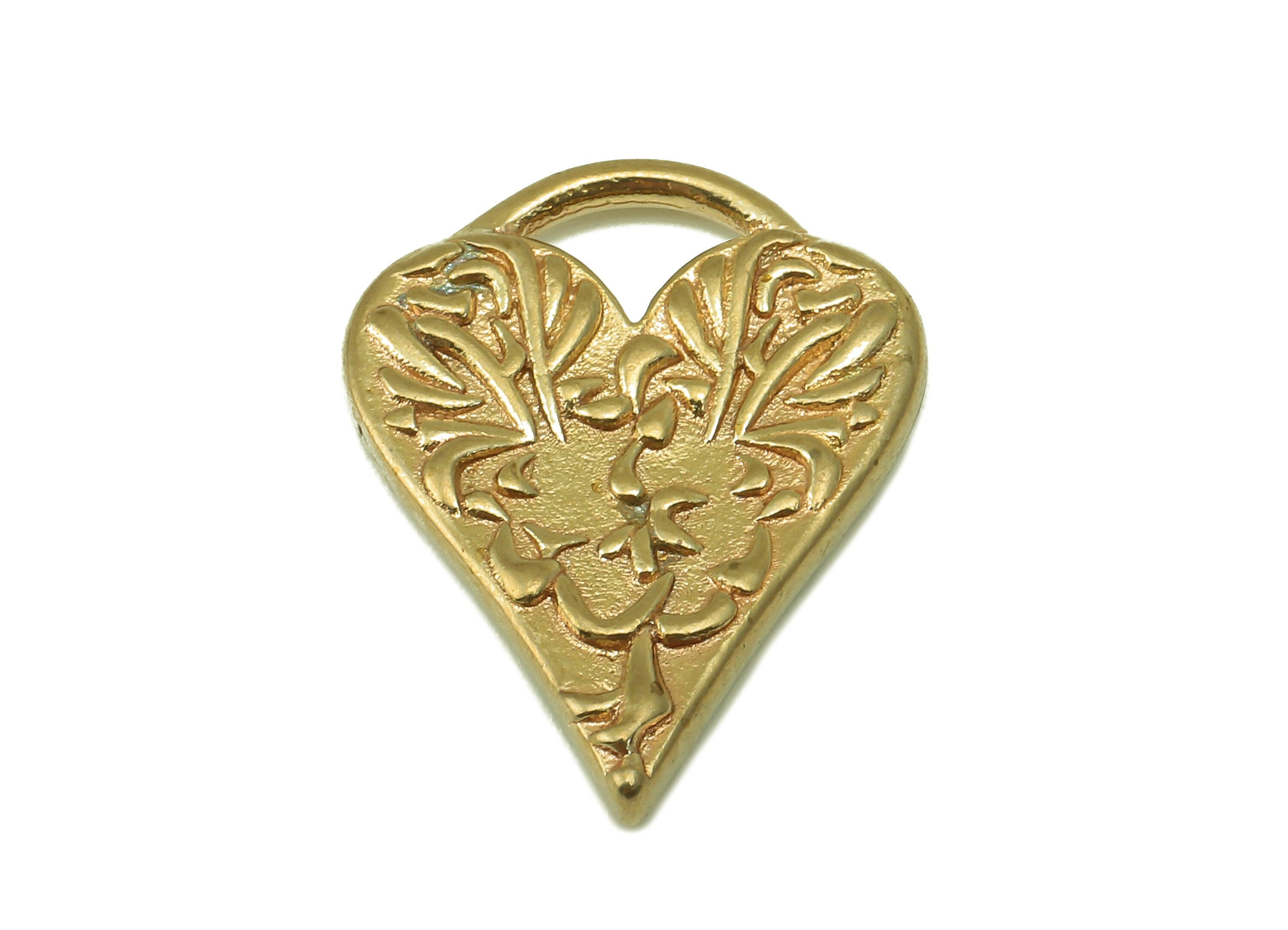 Brass Heart Earring Charms - Raw Brass Heart Pendant - Carved Flower Earring - For Necklace - Jewelry Making Supplies - 25x19.4x3mm - PP8556 - DOMEDBAZAAR