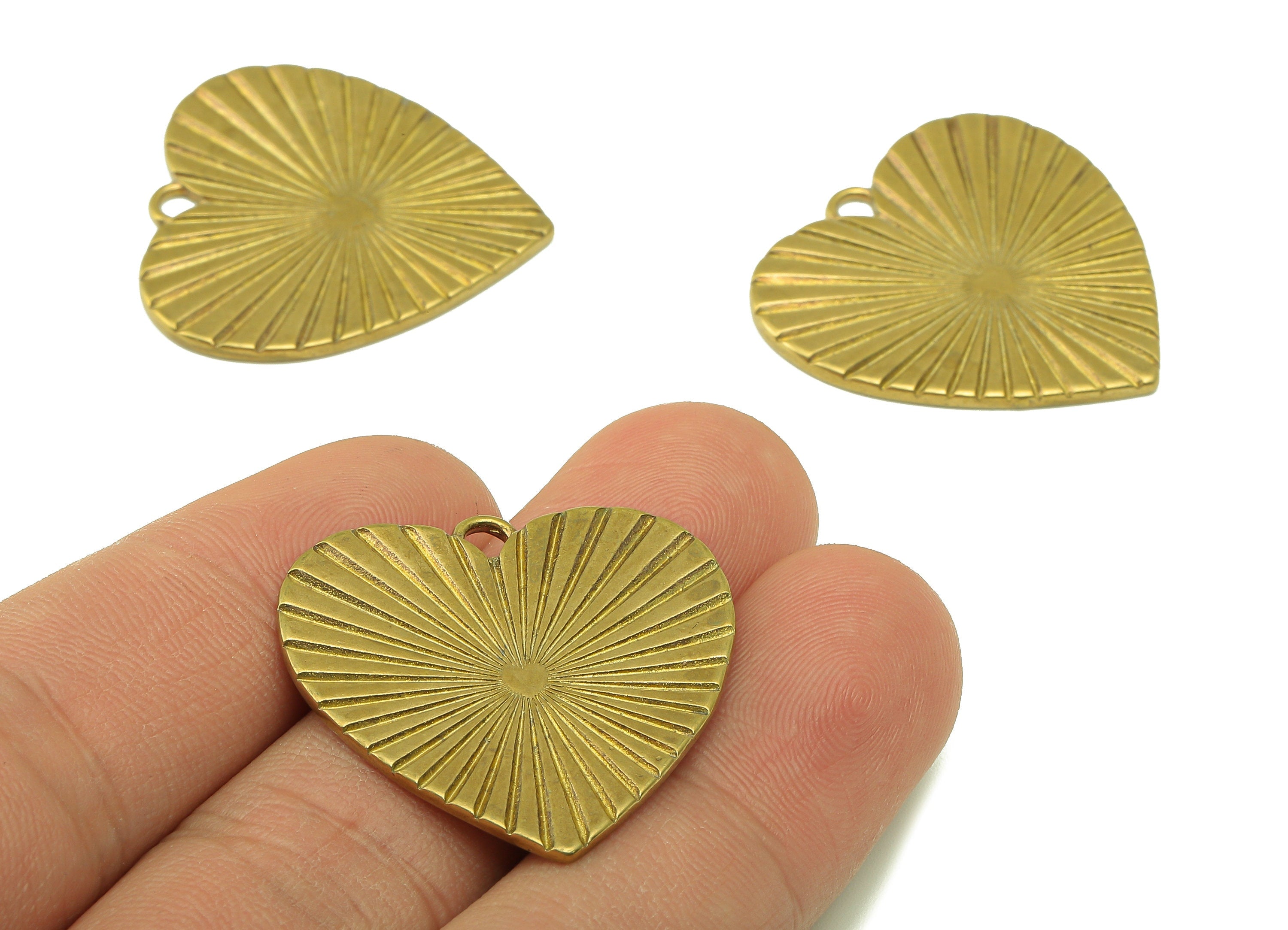 Brass Heart Earring - Raw Brass Heart Pendant - Sunshine Earring Charms - For Necklace - Jewelry Supplies - 29.37 x 29.55 x 1.35mm - PP 8557 - DOMEDBAZAAR