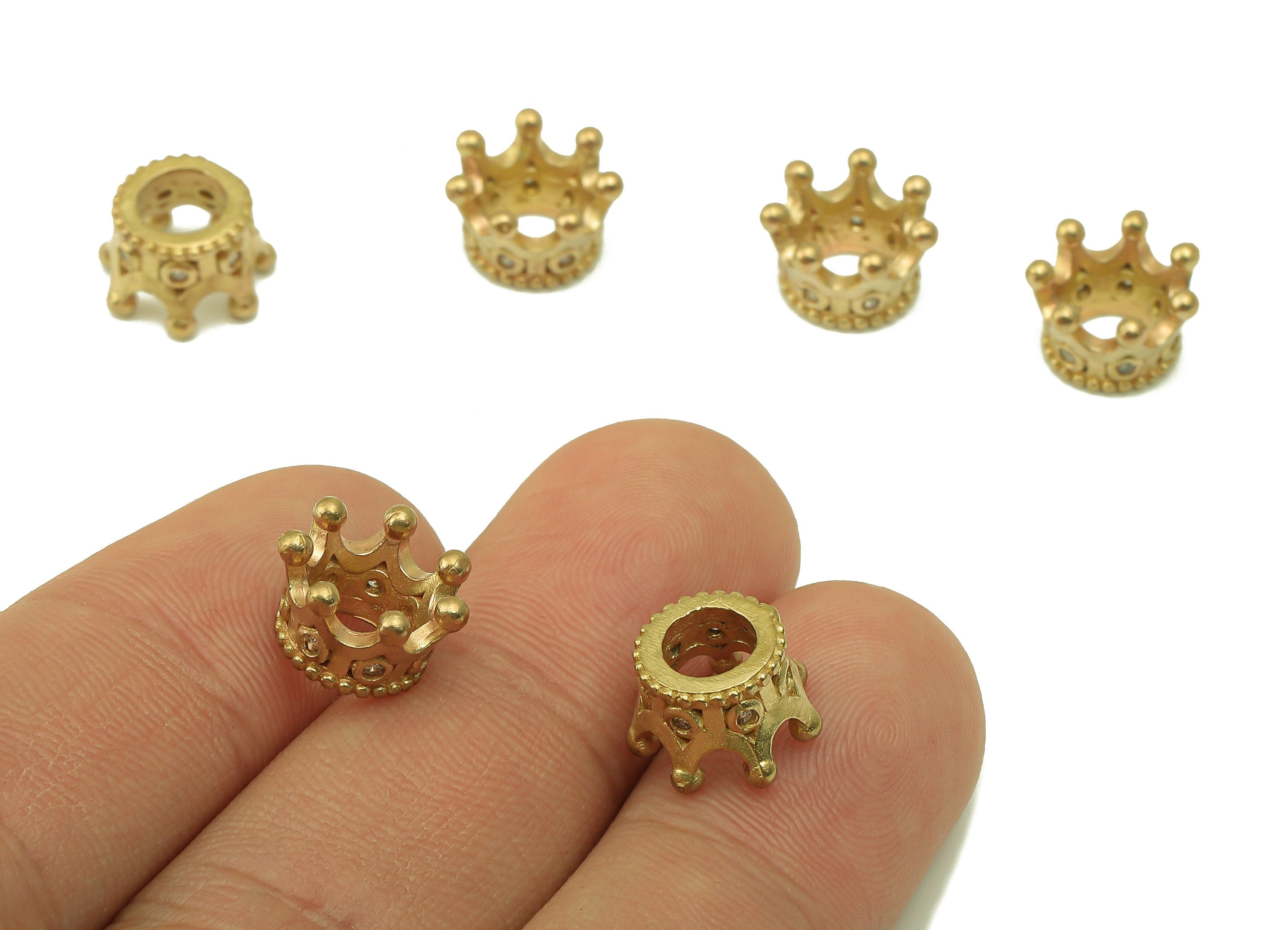 Brass Crown Bead - Raw Brass Cubic Zirconia Hollow Pendant - CZ Crown For Necklace Spacer - Jewelry Making - 11.22 x 7.09 x 1.68mm - PP8583 - DOMEDBAZAAR